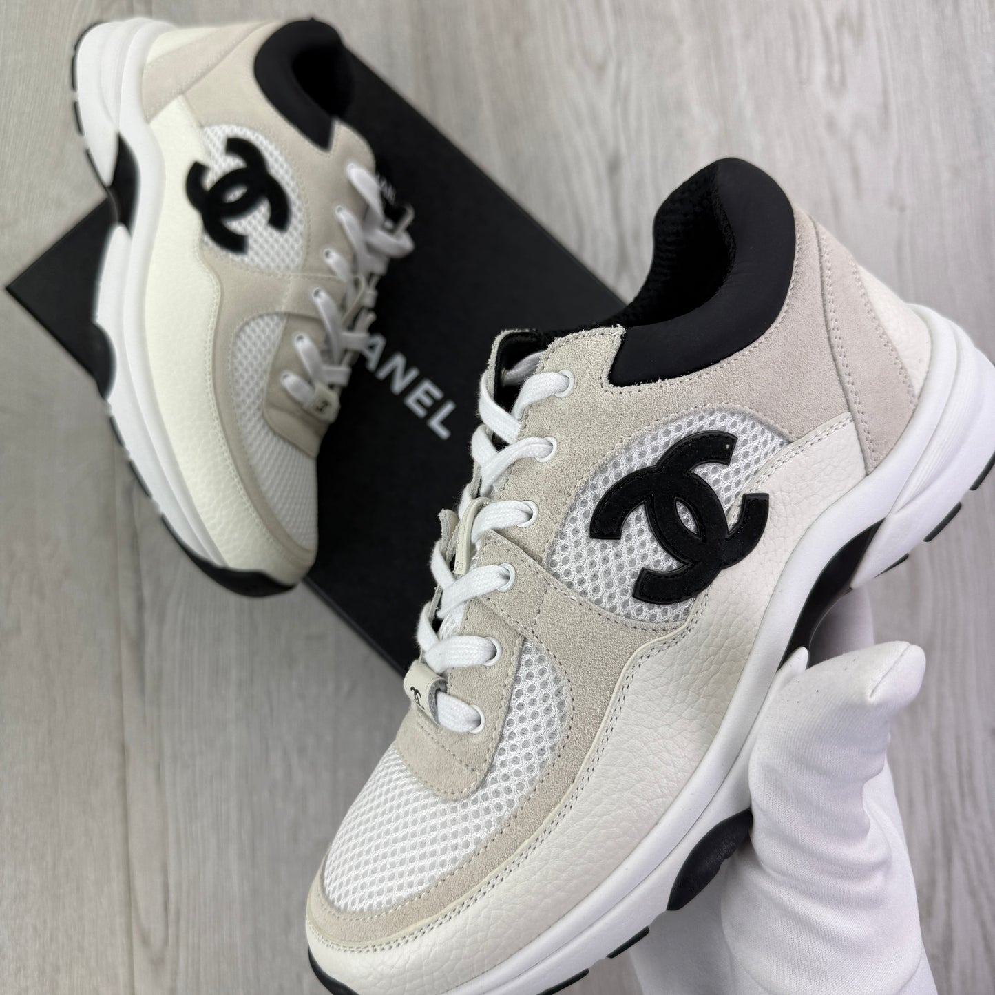 Chanel Women’s Low Top Beige / Black Suede Trainers