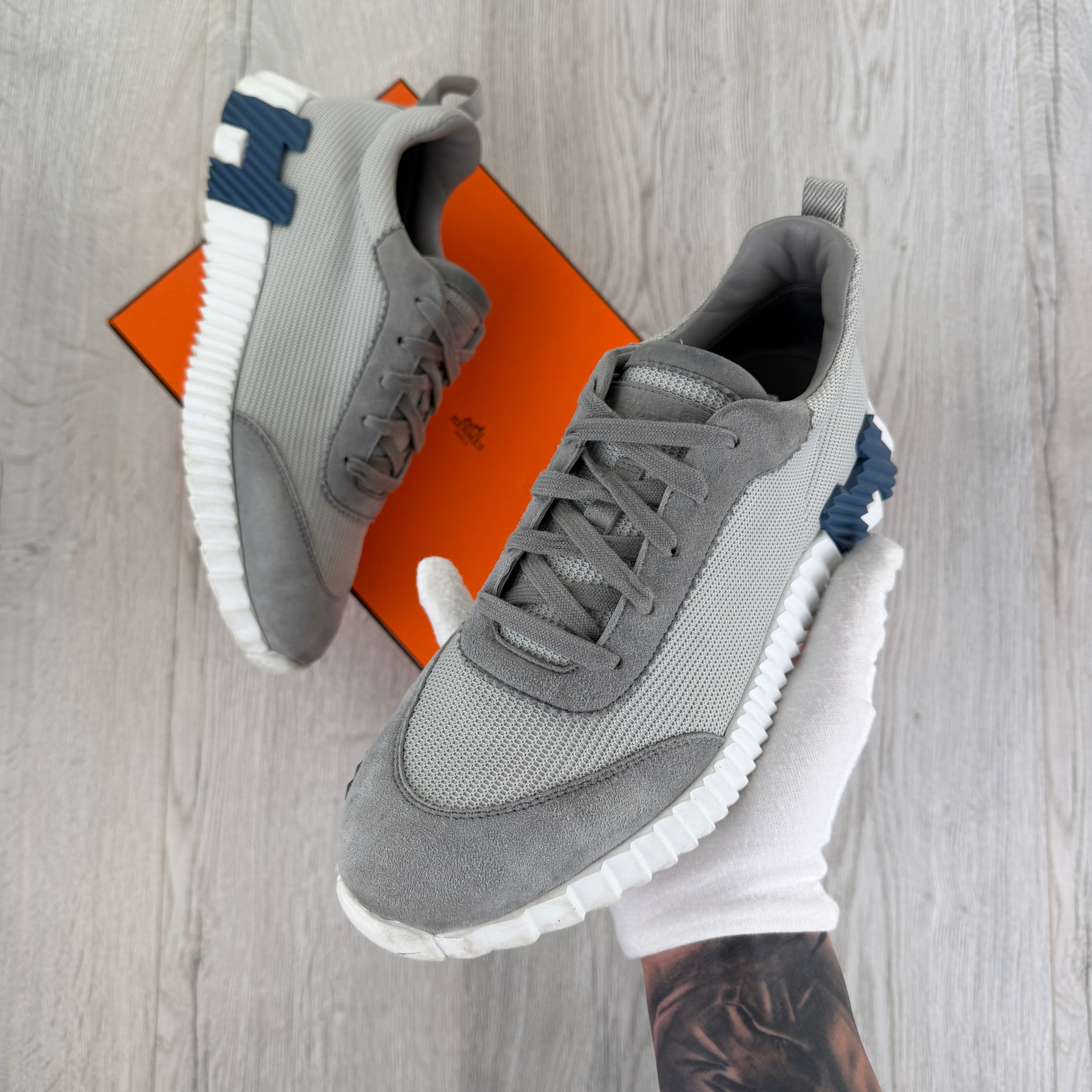 Hermes Men’s Grey Suede Bouncing Sneakers - Uk 8