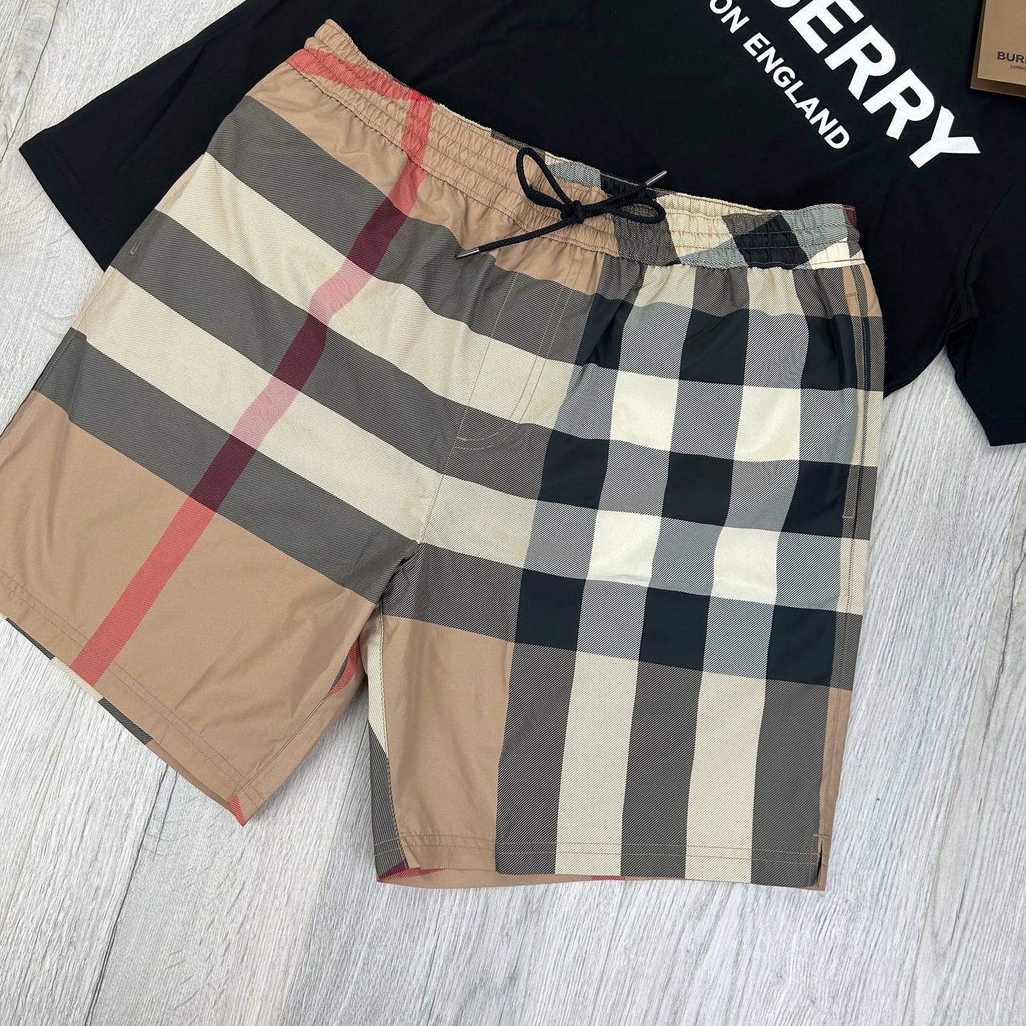 Burberry Men’s Black T-shirt & Beige Swim Short Set