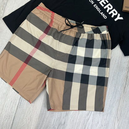 Burberry Men’s Black T-shirt & Beige Swim Short Set