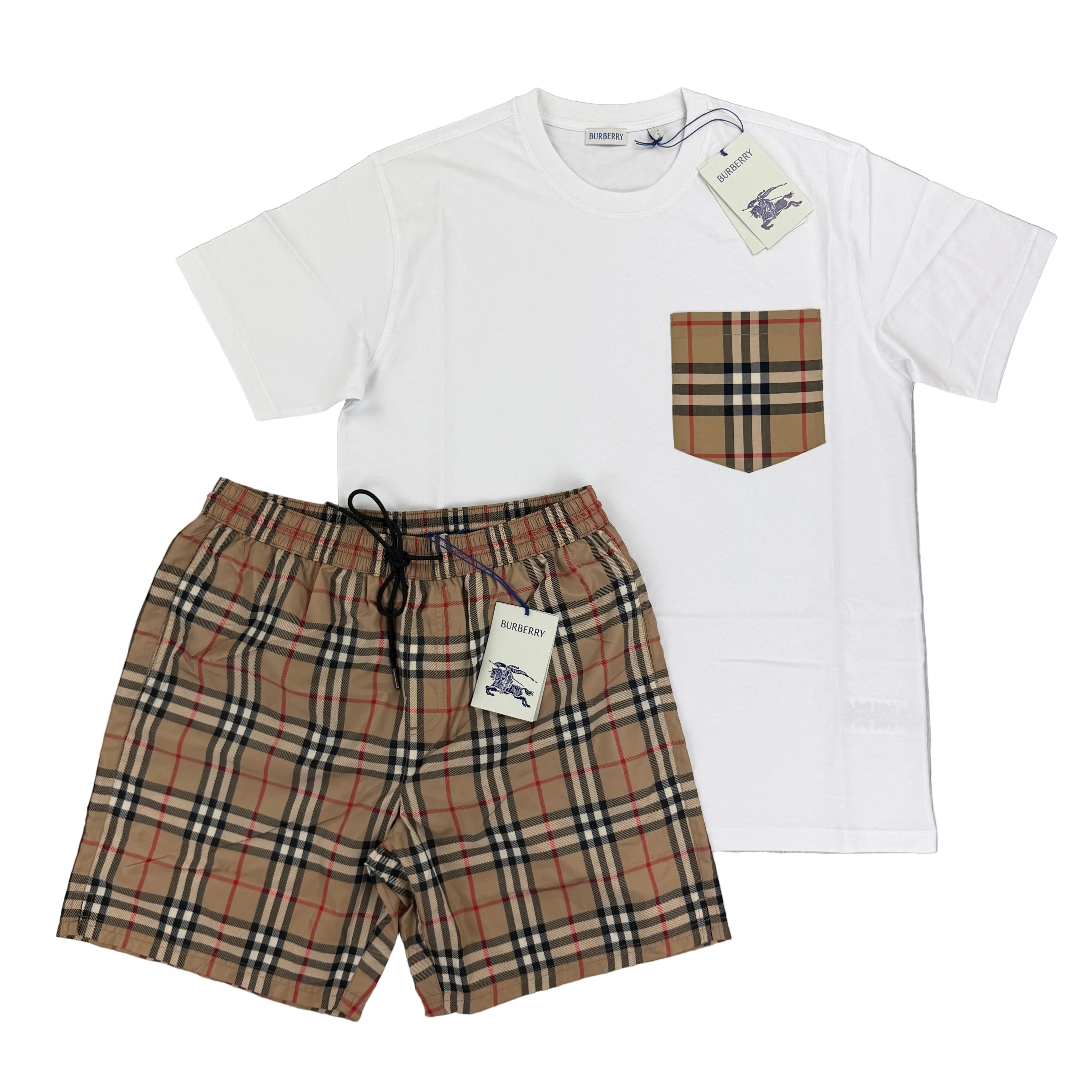 Burberry Men’s White T-shirt & Shorts Set