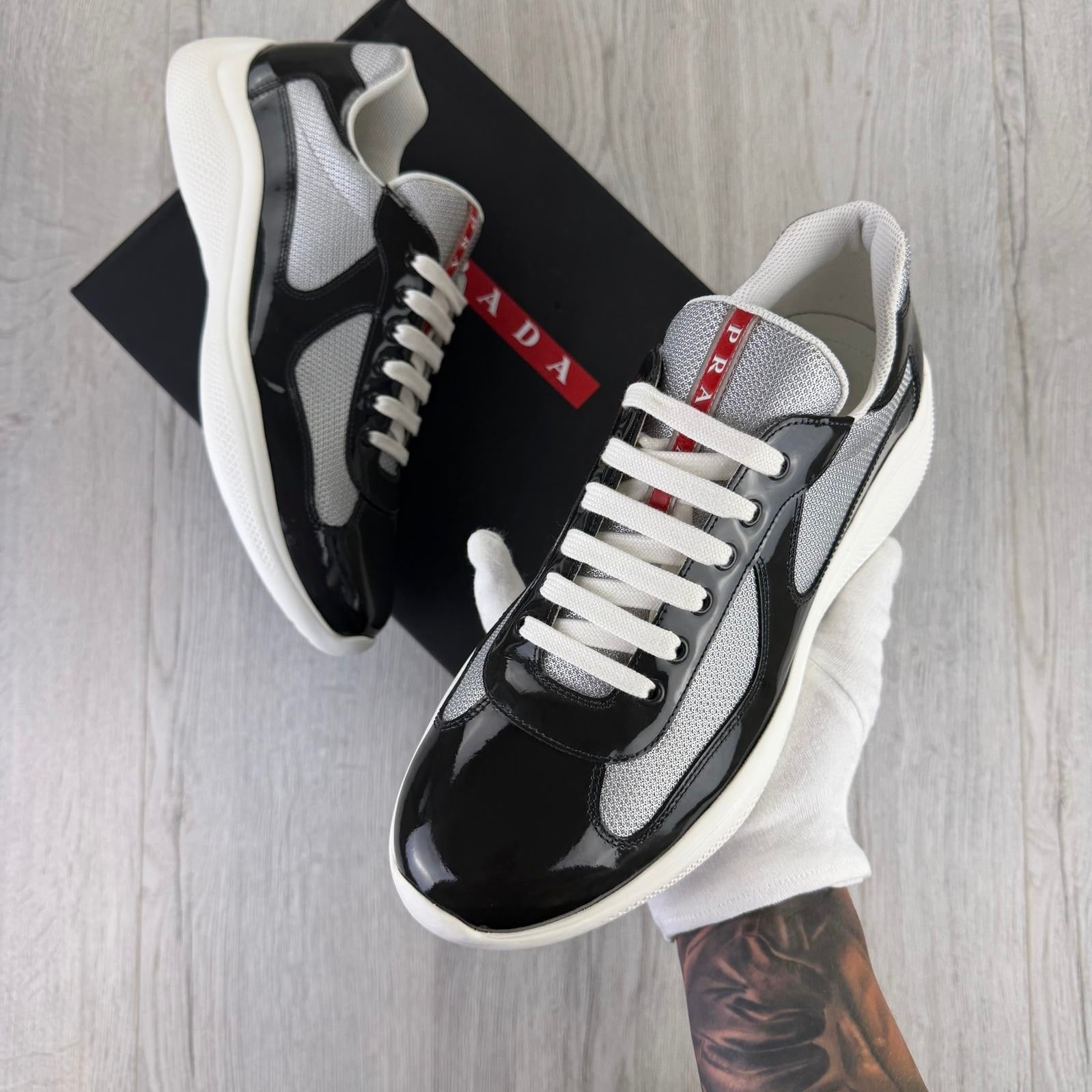 Prada Cups Dark Grey / White Trainers - Uk 10.5 (Fit 11)