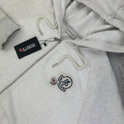 Moncler Men’s Double Badge Zip-up Light Grey Cotton & Shearing Hoodie - XL Slim