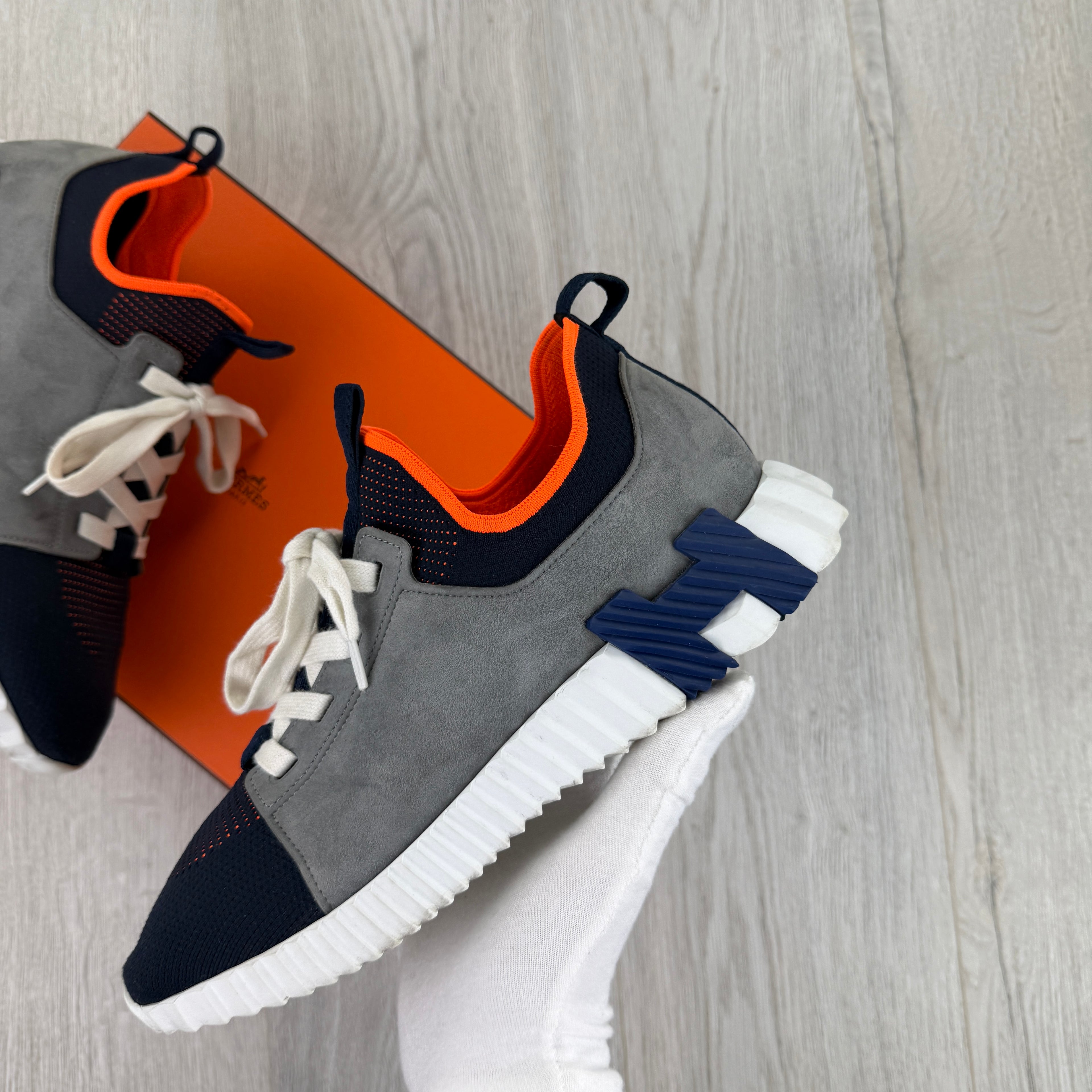 Hermes Men’s Navy & Orange Bouncing Sneakers - 41 (Fit Uk 7)