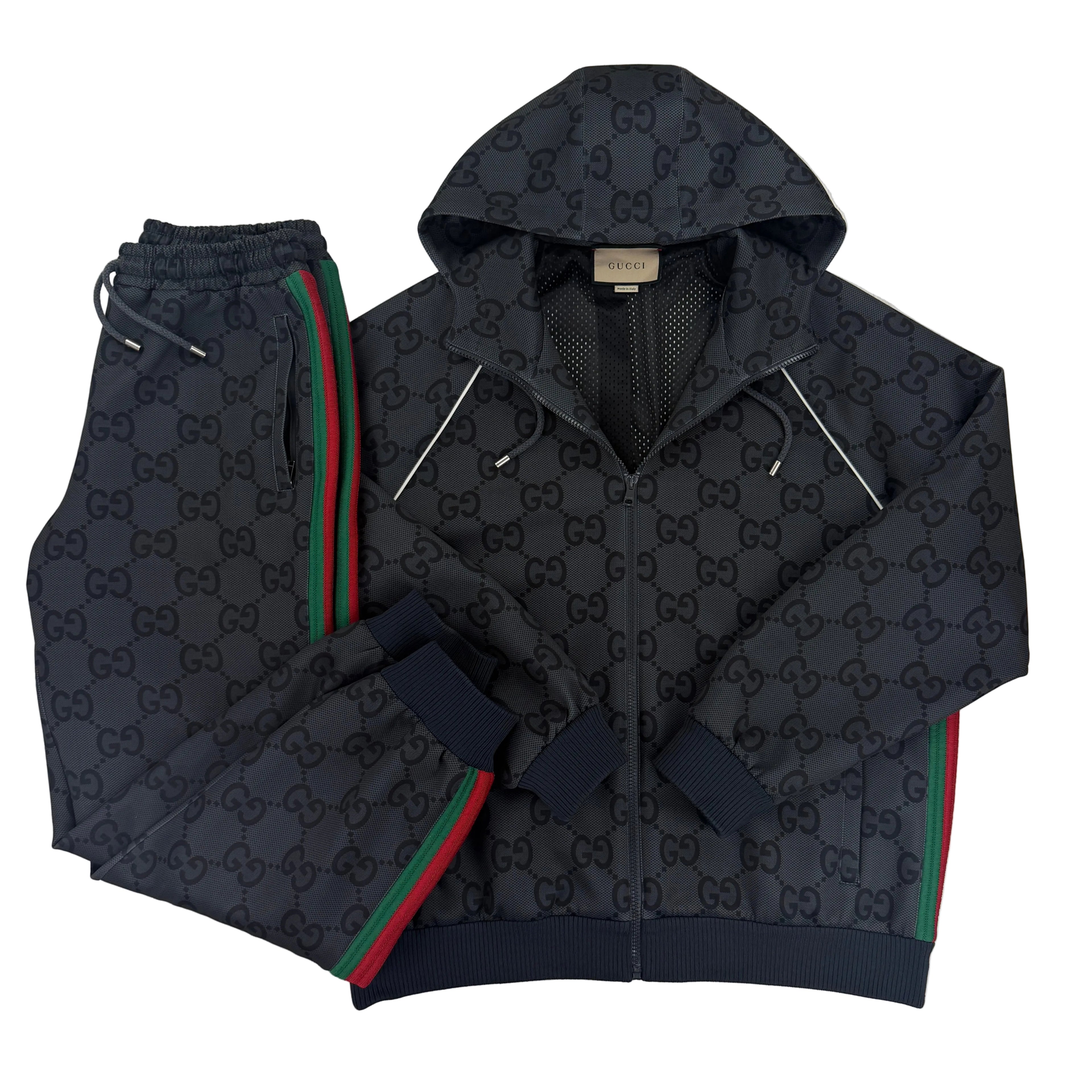 Gucci Men’s Black GG Jacquard Full Hooded Tracksuit - Large