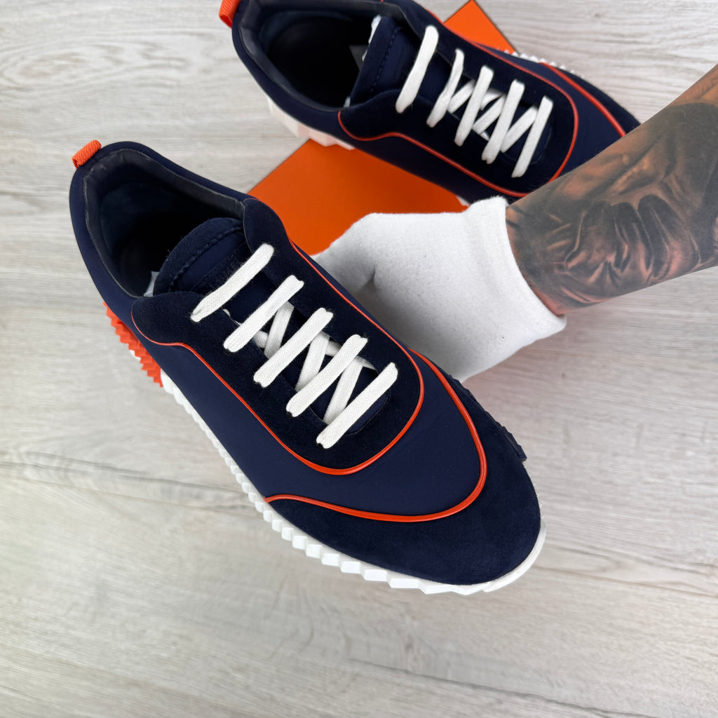Hermes Men’s Navy Orange Bouncing Sneakers - 45 (Fit Uk 11)