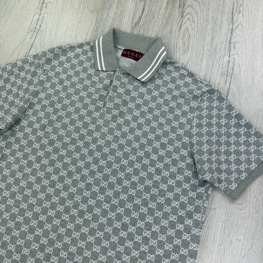 Gucci Men’s Grey & White GG Interlocking Polo Shirt - Medium (Fit Large)