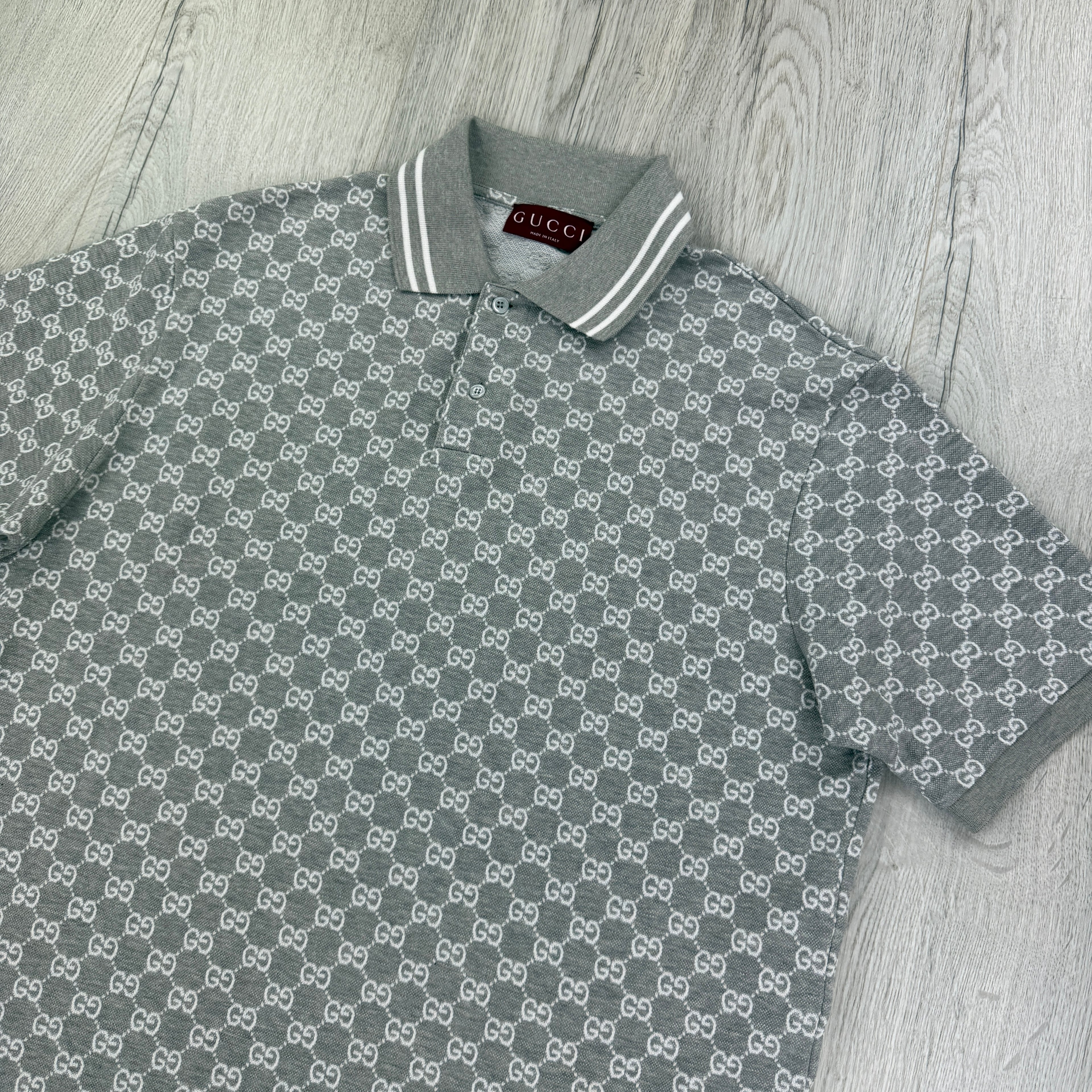 Gucci Men’s Grey & White GG Interlocking Polo Shirt - Medium (Fit Large)