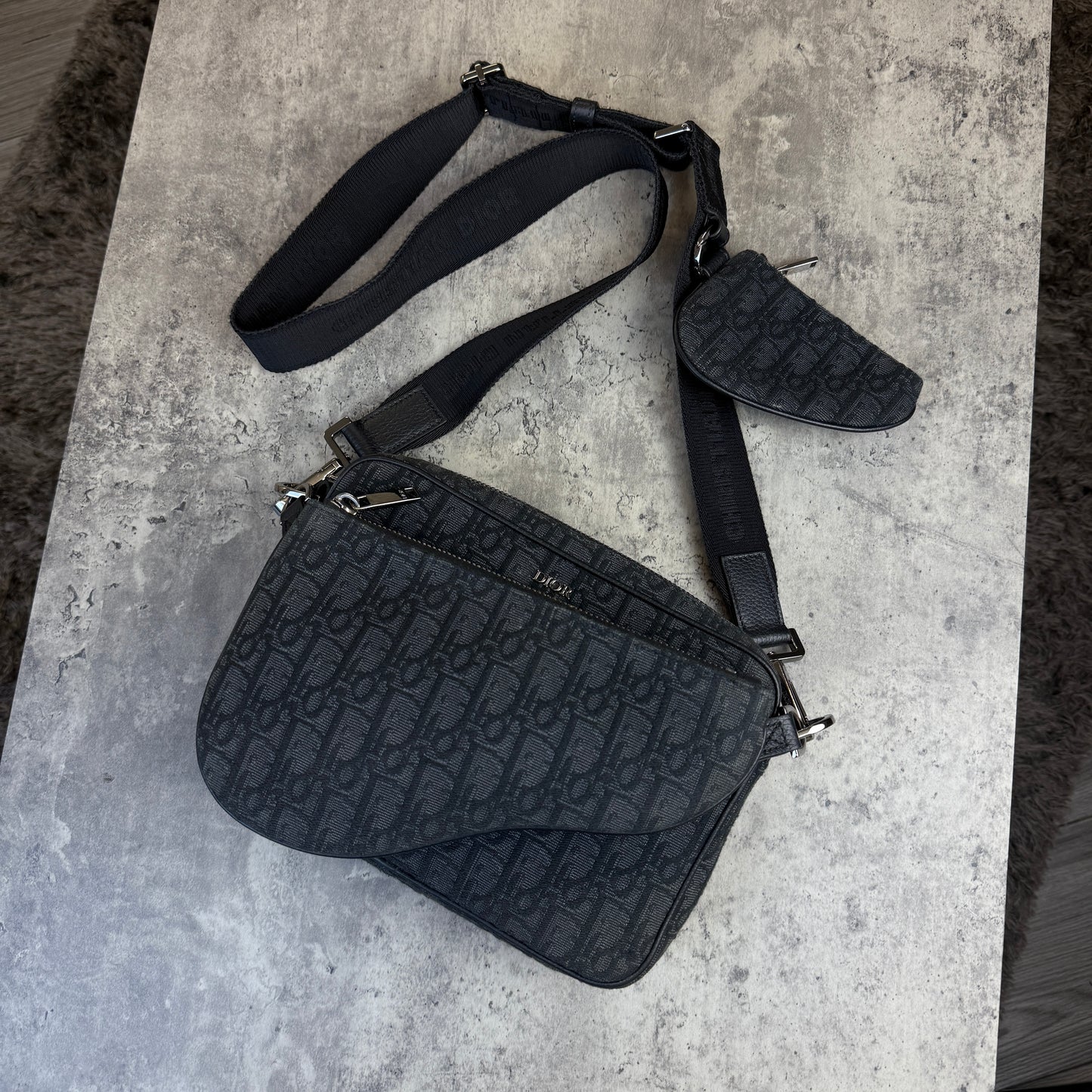 Dior Men’s Black Oblique Trio Saddle Bag