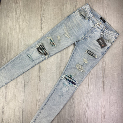 Amiri Men’s Light Denim Blue Tie-Dye MX1 Distressed Ripped Jeans - UK 34