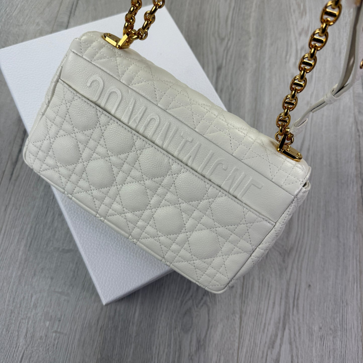 Dior Women’s White Small Dior Caro Ivory Supple Cannage Calfskin Bag