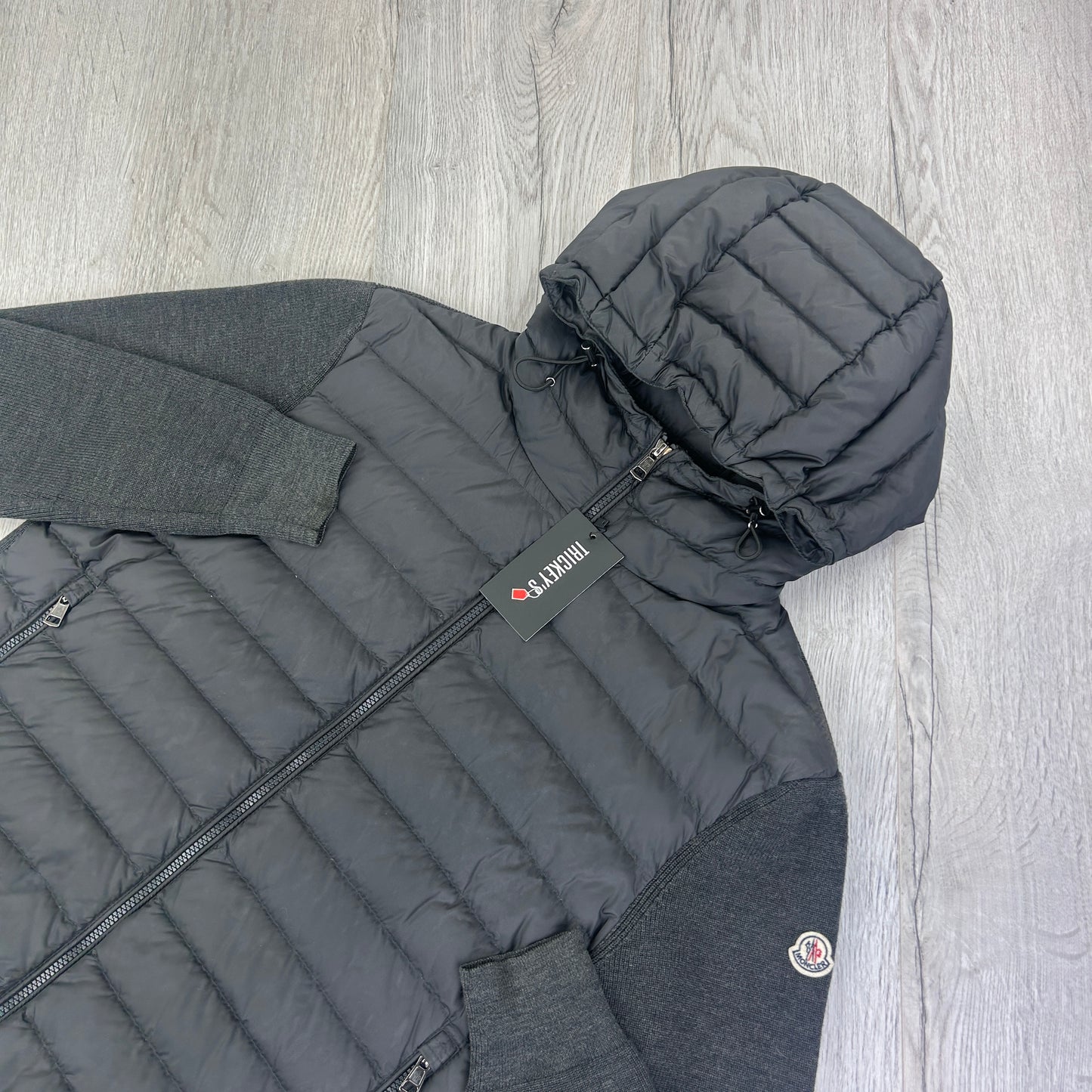 Moncler Men’s Dark Grey Padded & Knitted Maglia Hoodie - XL Slim