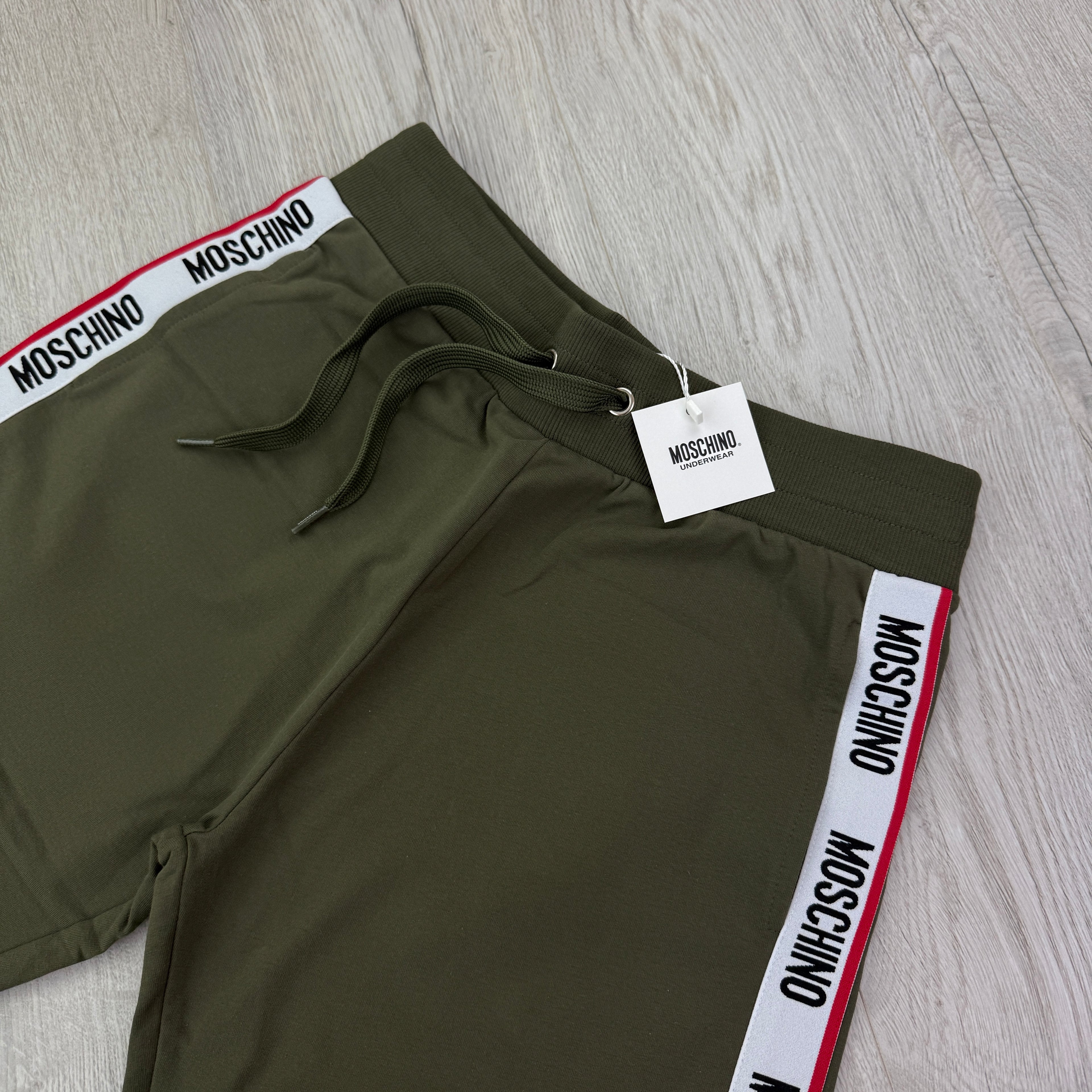 Moschino Men’s Taped Khaki Green Cotten Shorts