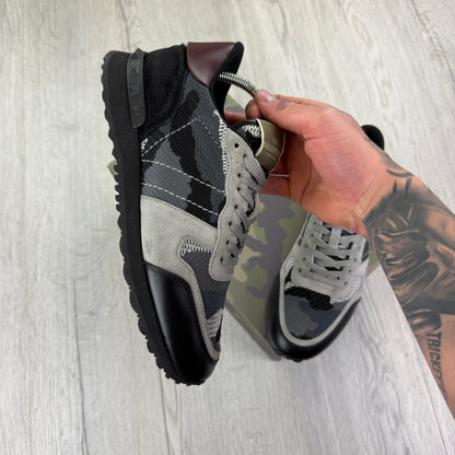 Valentino Men’s Black & Grey Camo Mesh Rockrunner Trainers - Uk 7