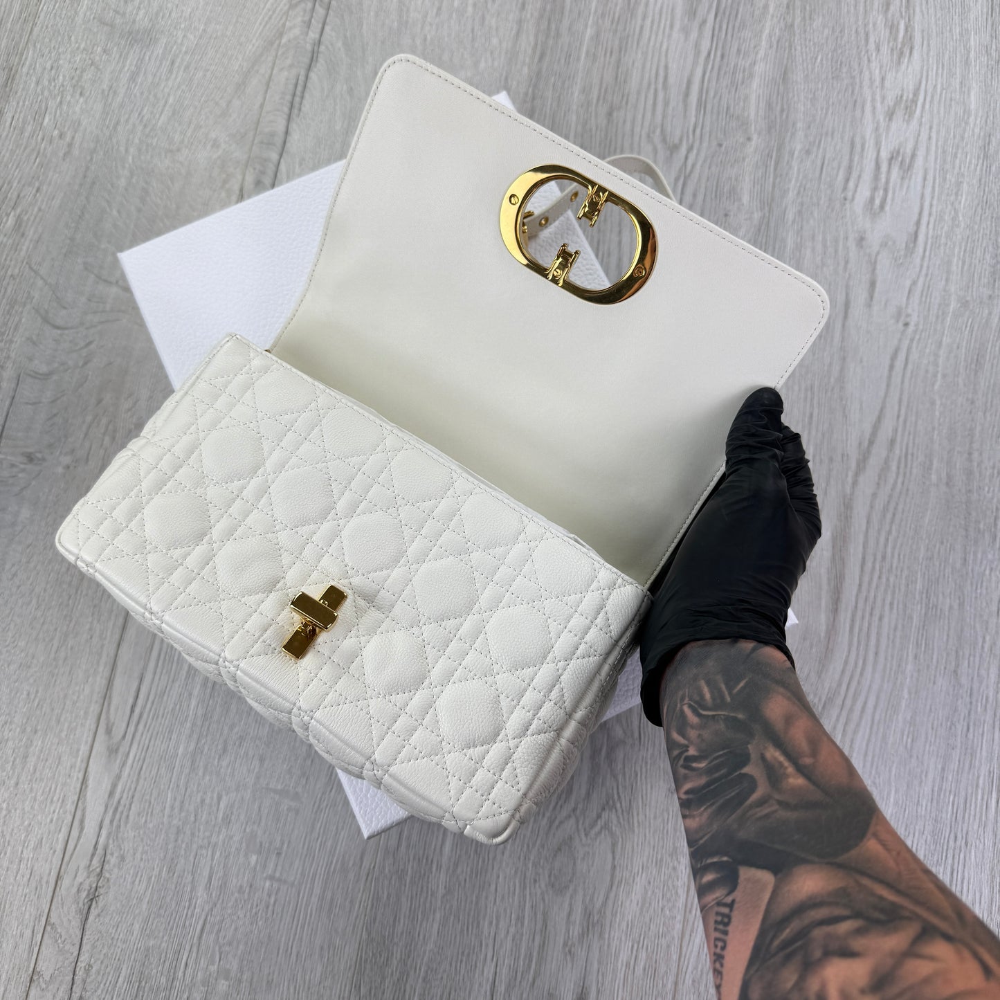 Dior Women’s White Small Dior Caro Ivory Supple Cannage Calfskin Bag