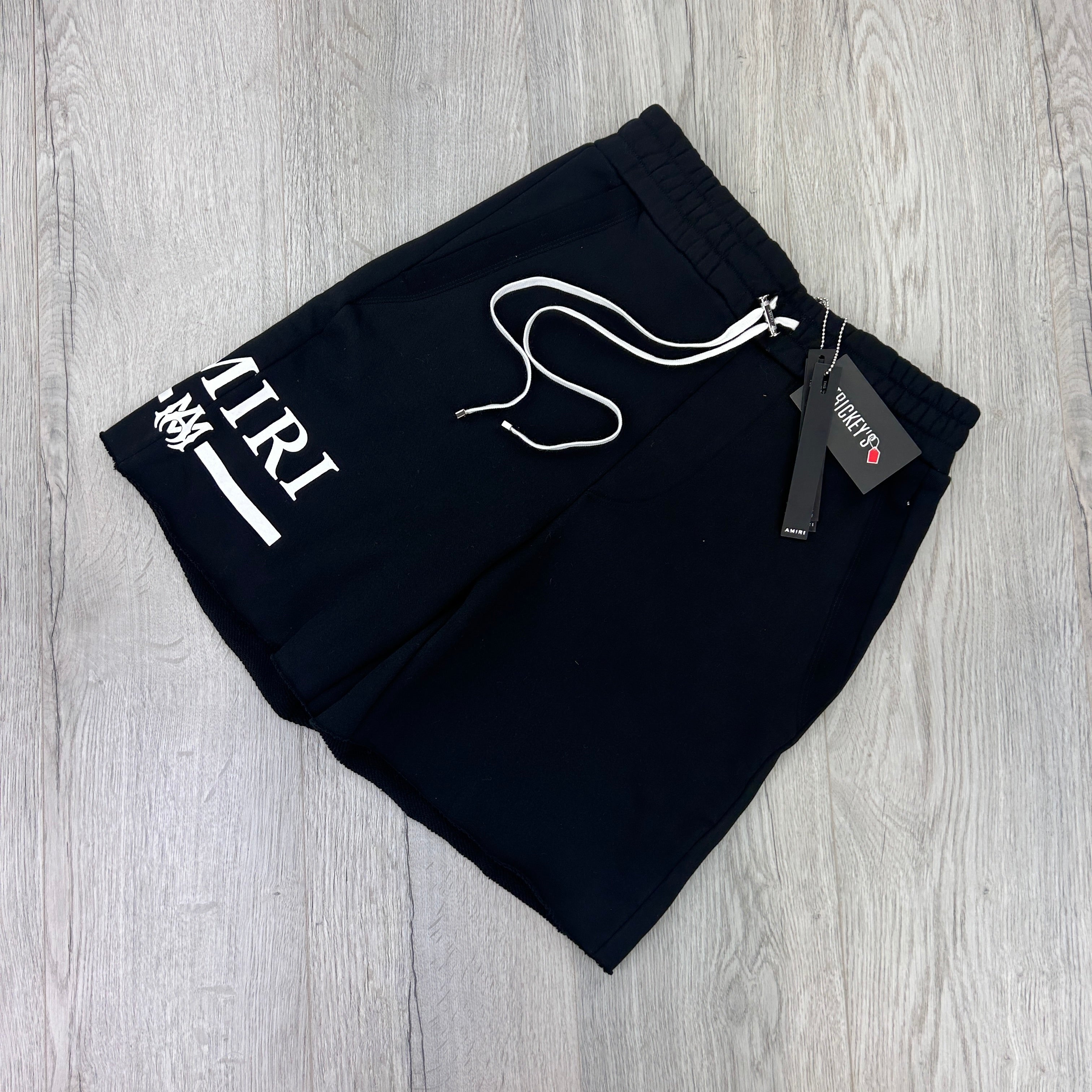 Amiri Men’s Black Cotten Logo Printed Drawstring Shorts