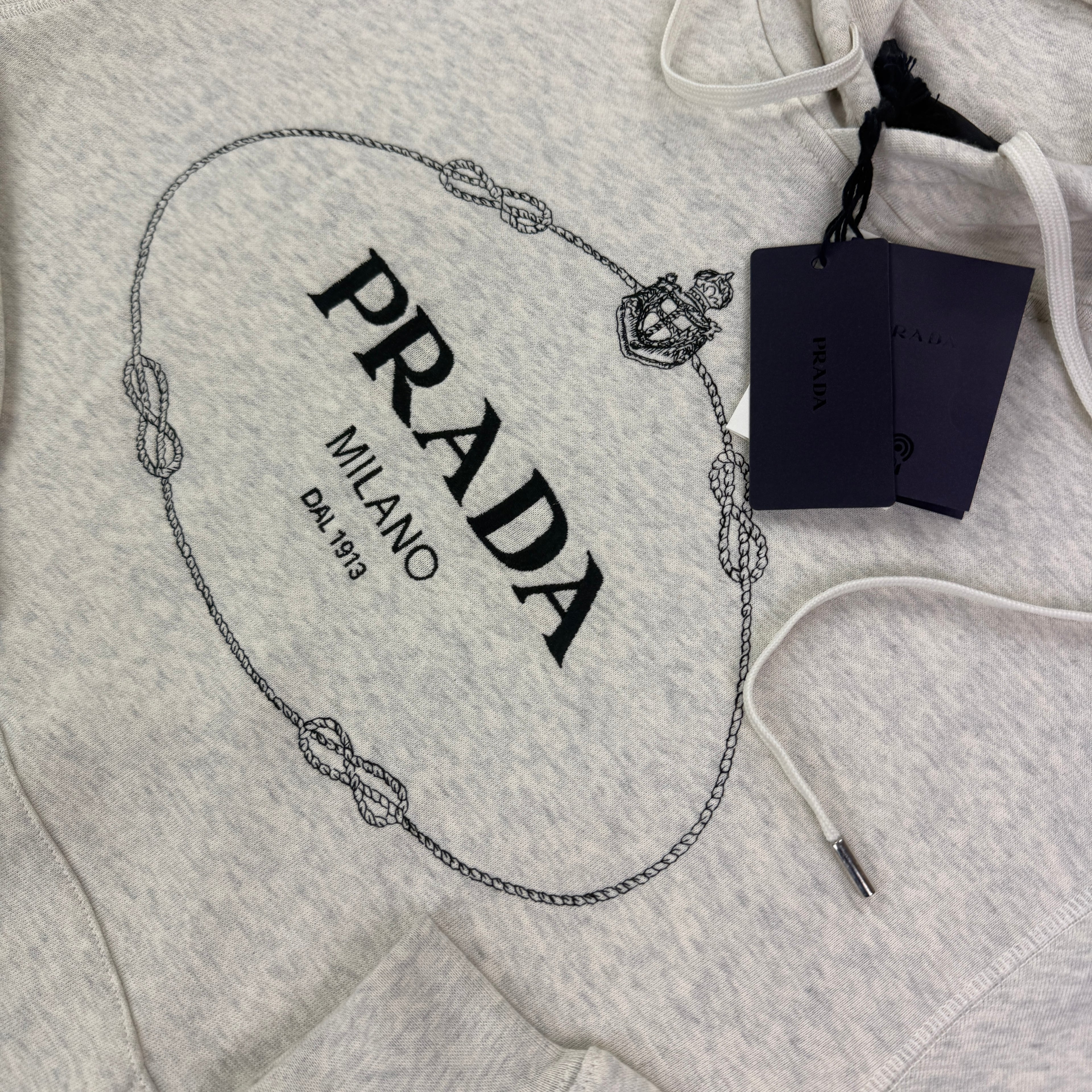Prada Men’s Light Grey Pullover Hoodie - Small