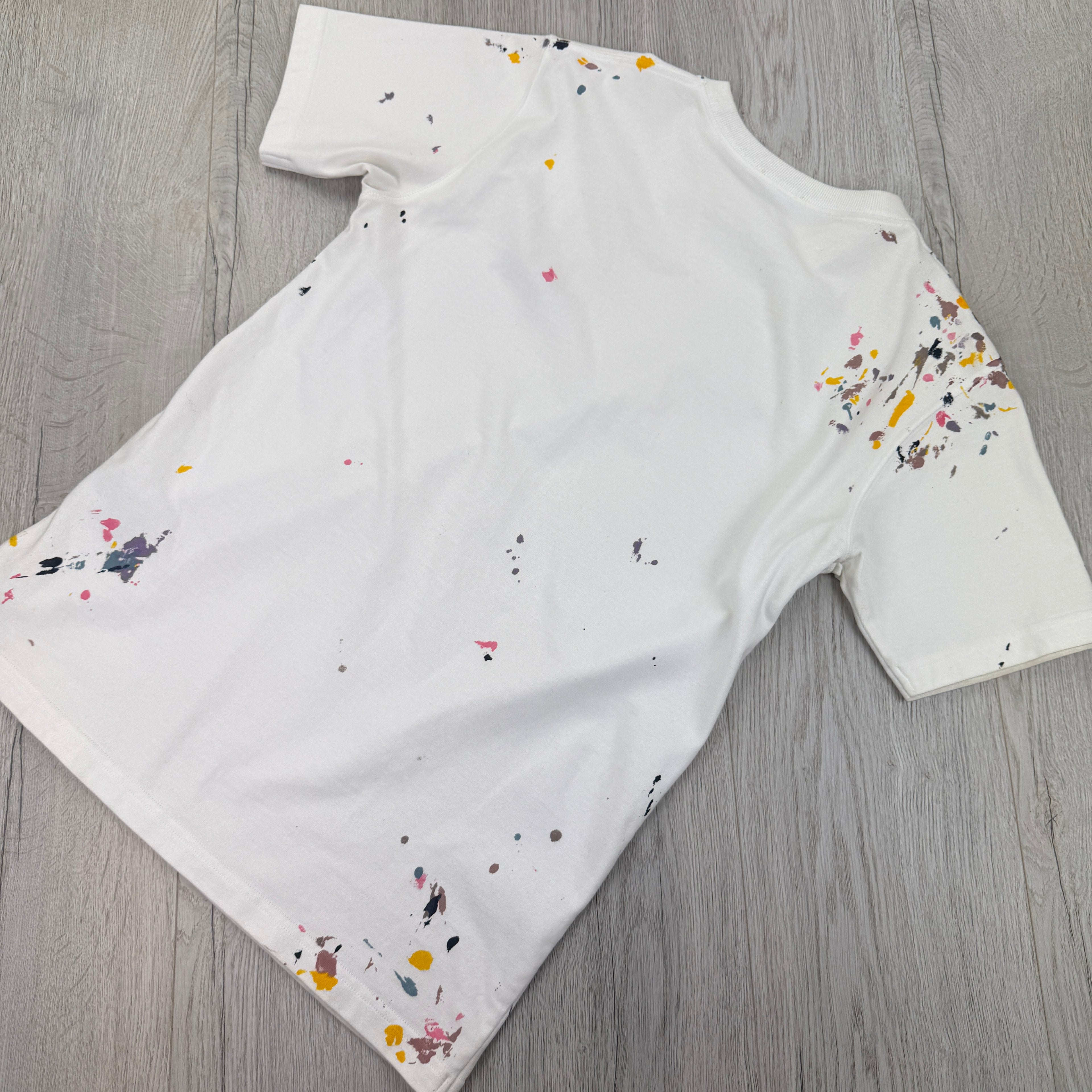 Dior Men’s White Paint Splattered T Shirt - Small