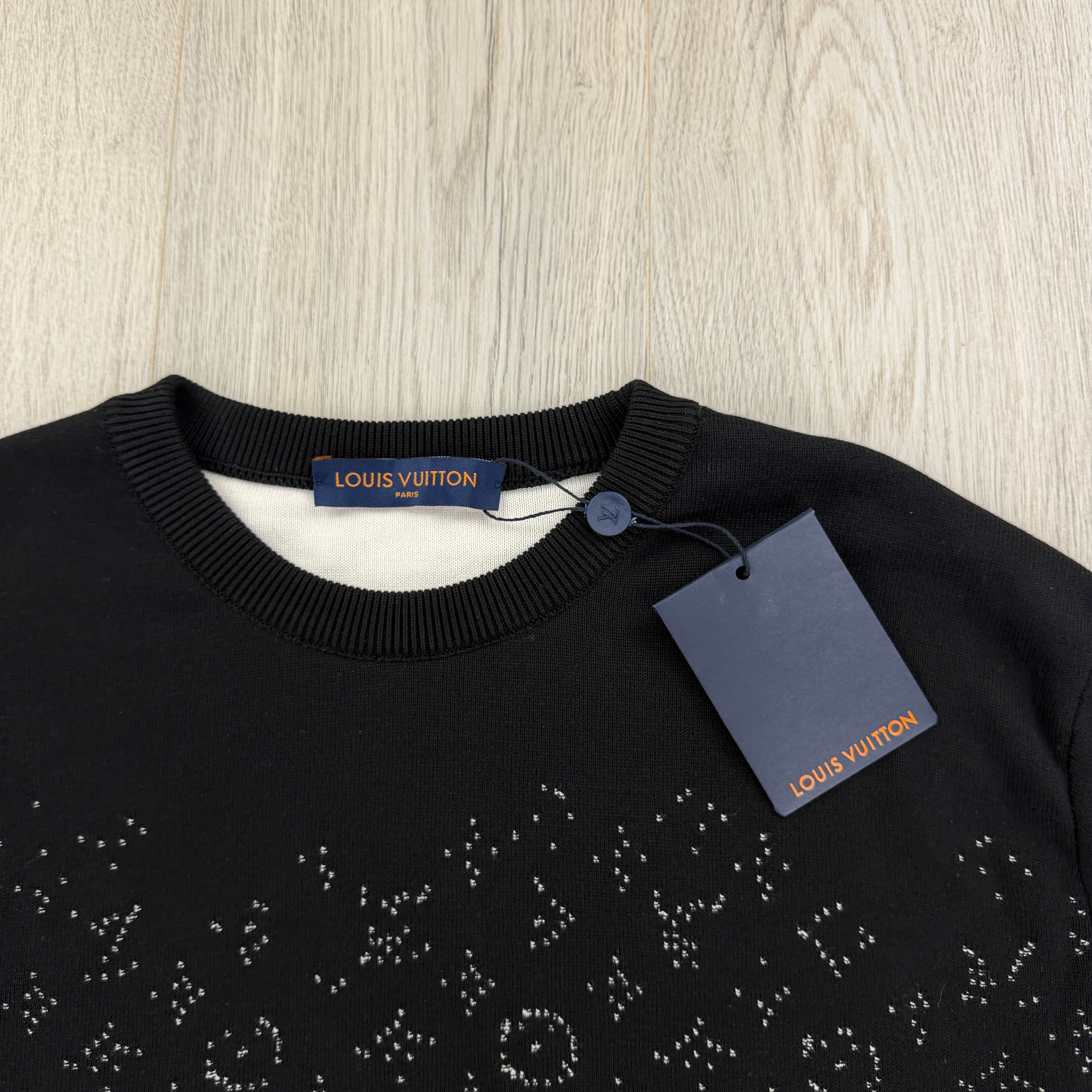 Louis Vuitton Men’s Black & White Monogram Jacquard Crewneck Jumper - Medium