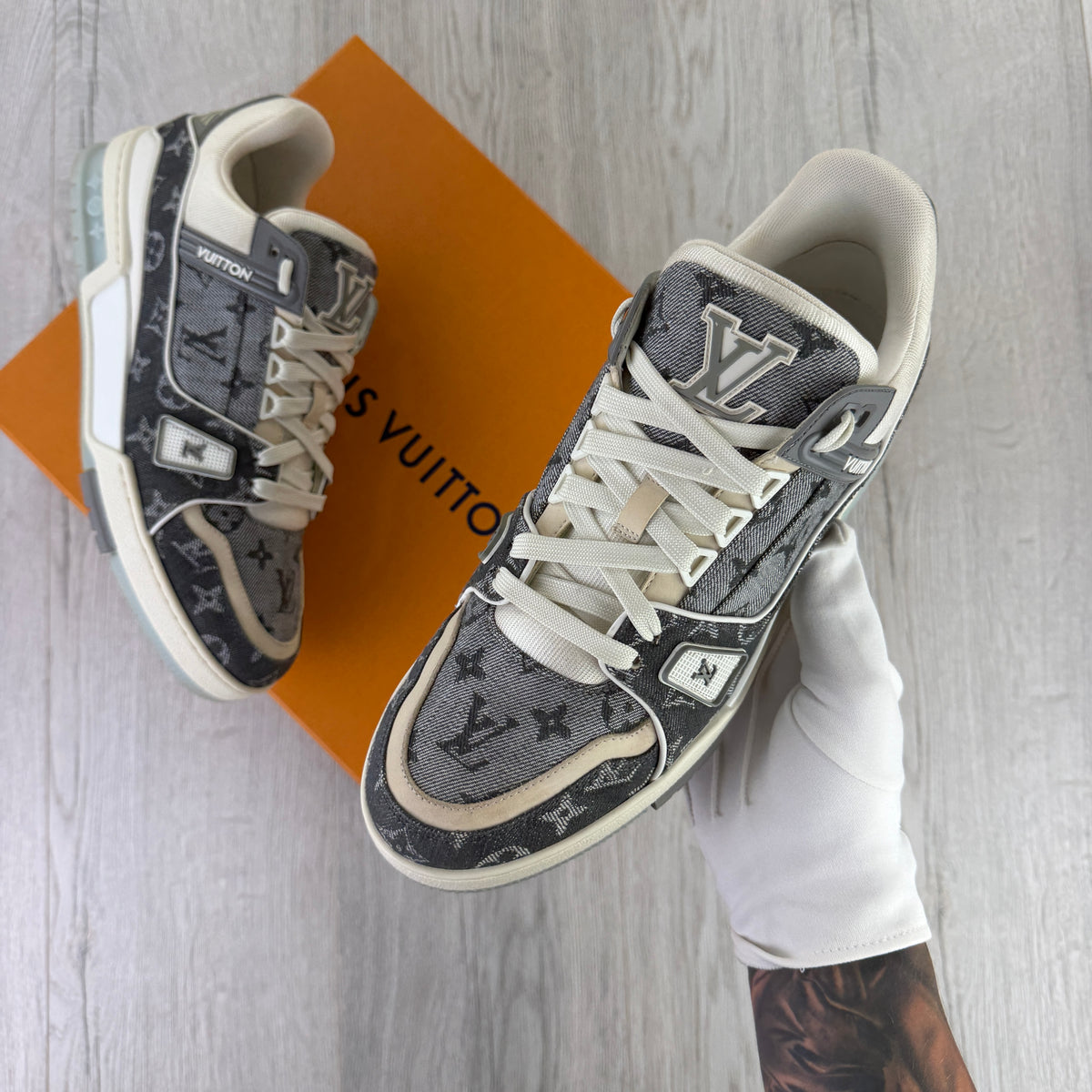 Louis Vuitton Men’s Grey / White Monogram Low Trainers - Uk 9.5 (Fit 10/10.5)