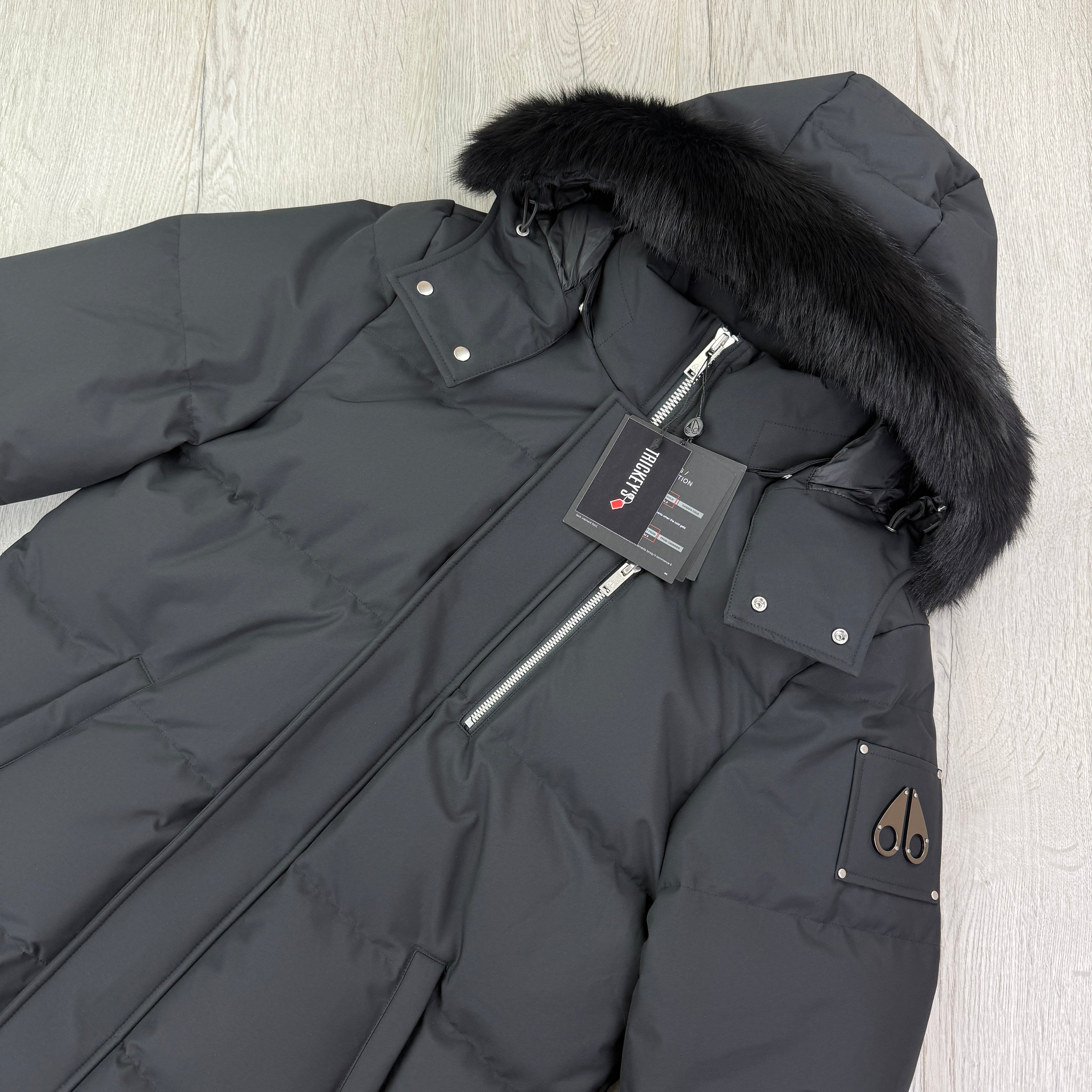 Moose Knuckles Men’s Black 3Q Shearling-Trim Jacket