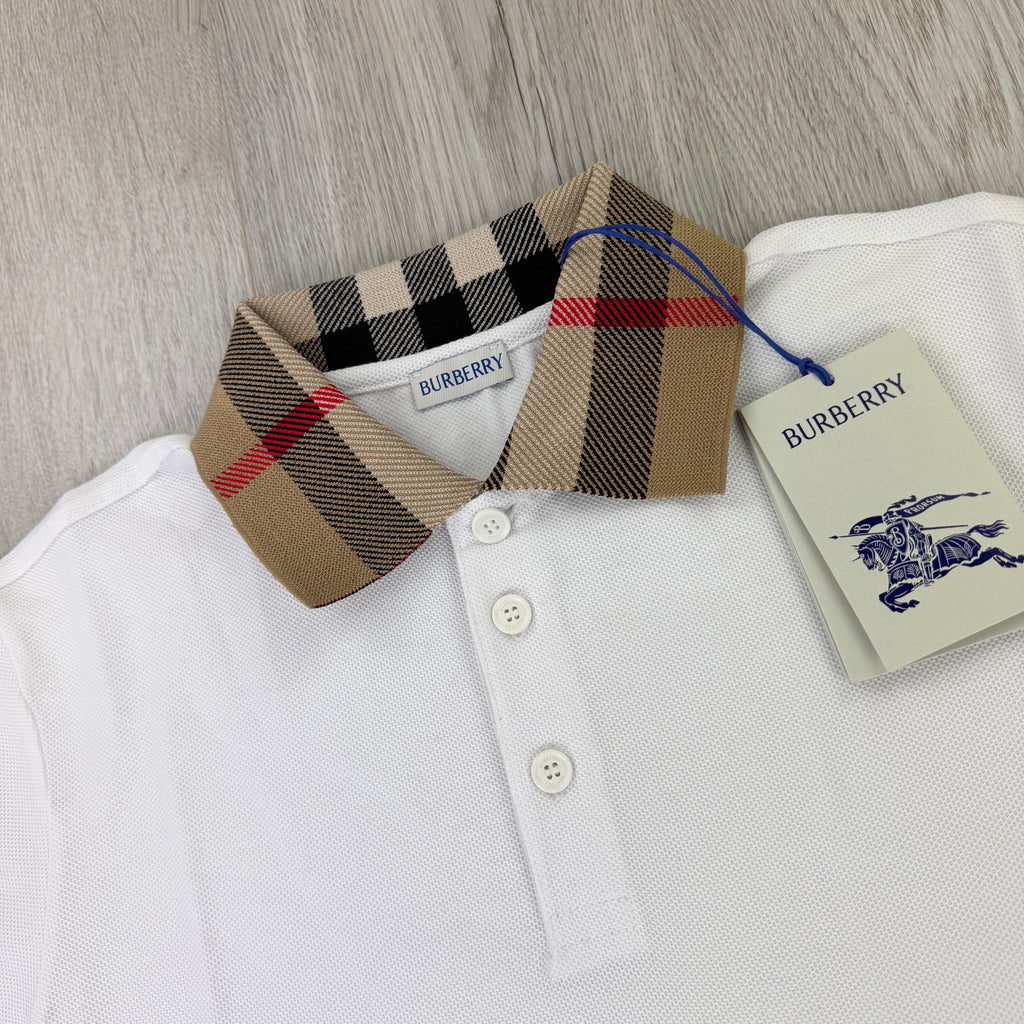 Burberry Men’s White Slim-Fit Checked Cotton-Piqué Polo Shirt