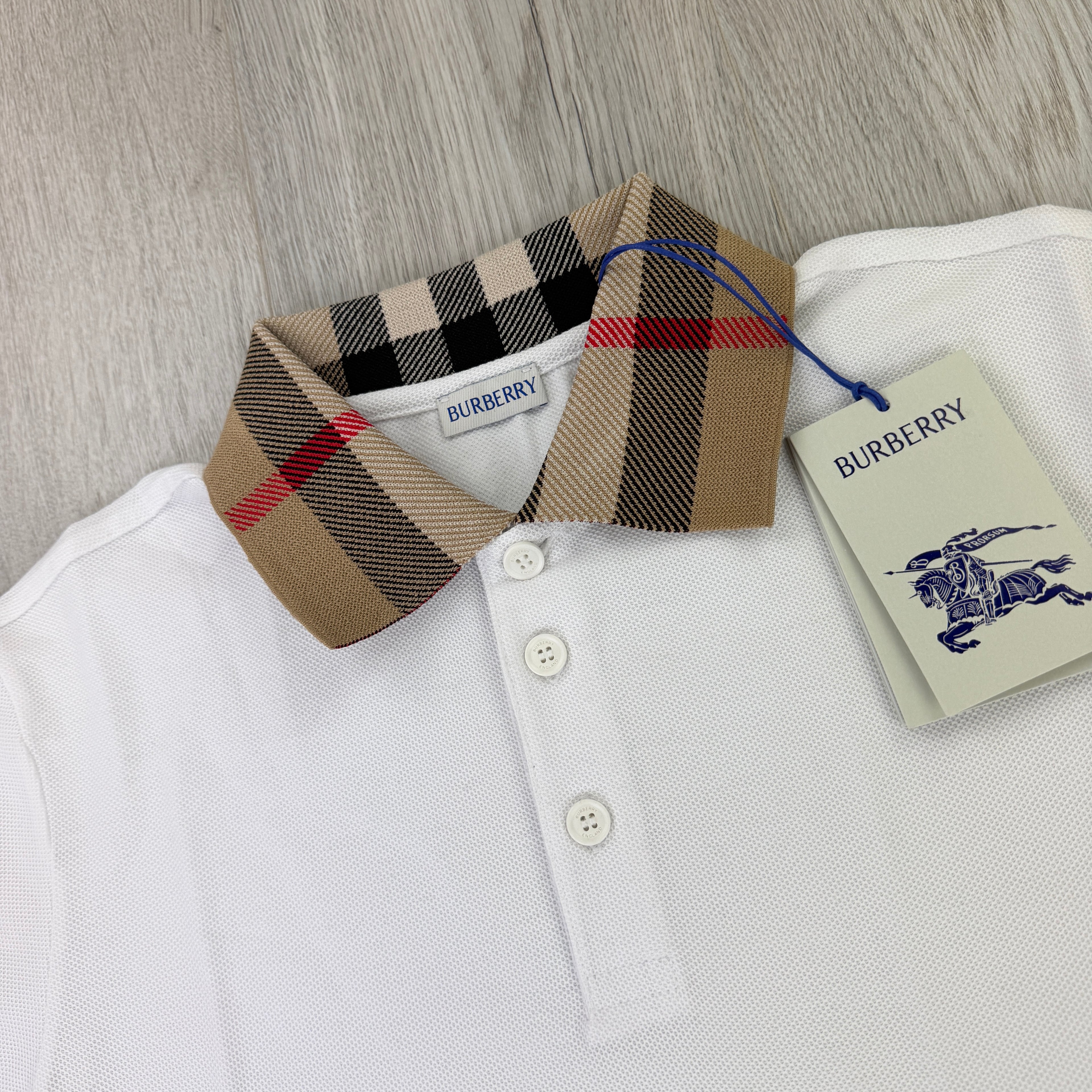 Burberry Men’s White Slim-Fit Checked Cotton-Piqué Polo Shirt
