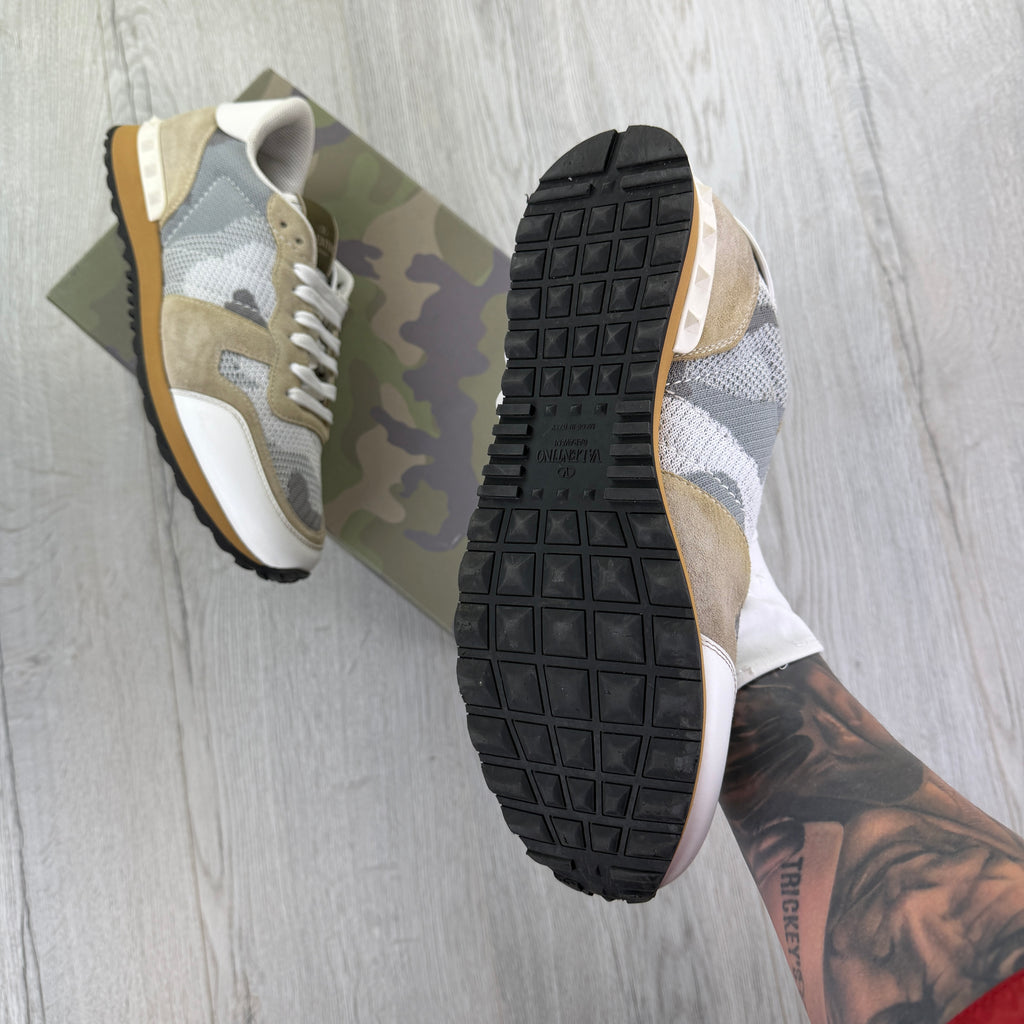 Valentino Men’s Beige & White Camo Mesh Rockrunner Trainers - UK 8