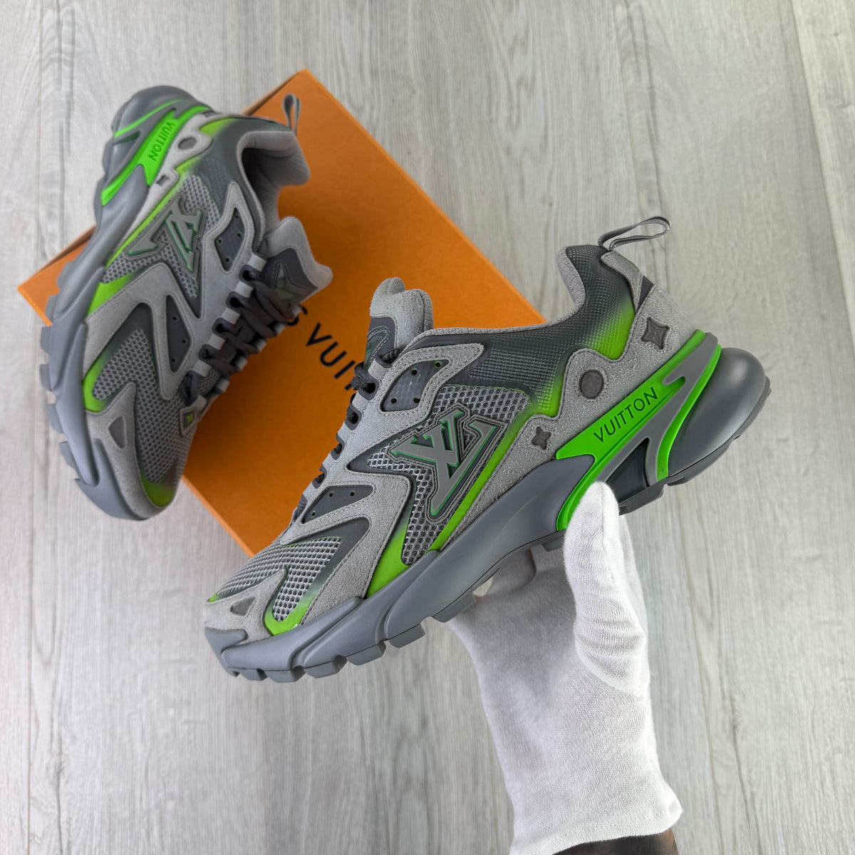 Louis Vuitton Men’s Grey/Green Tactical Trainers - Uk 8.5