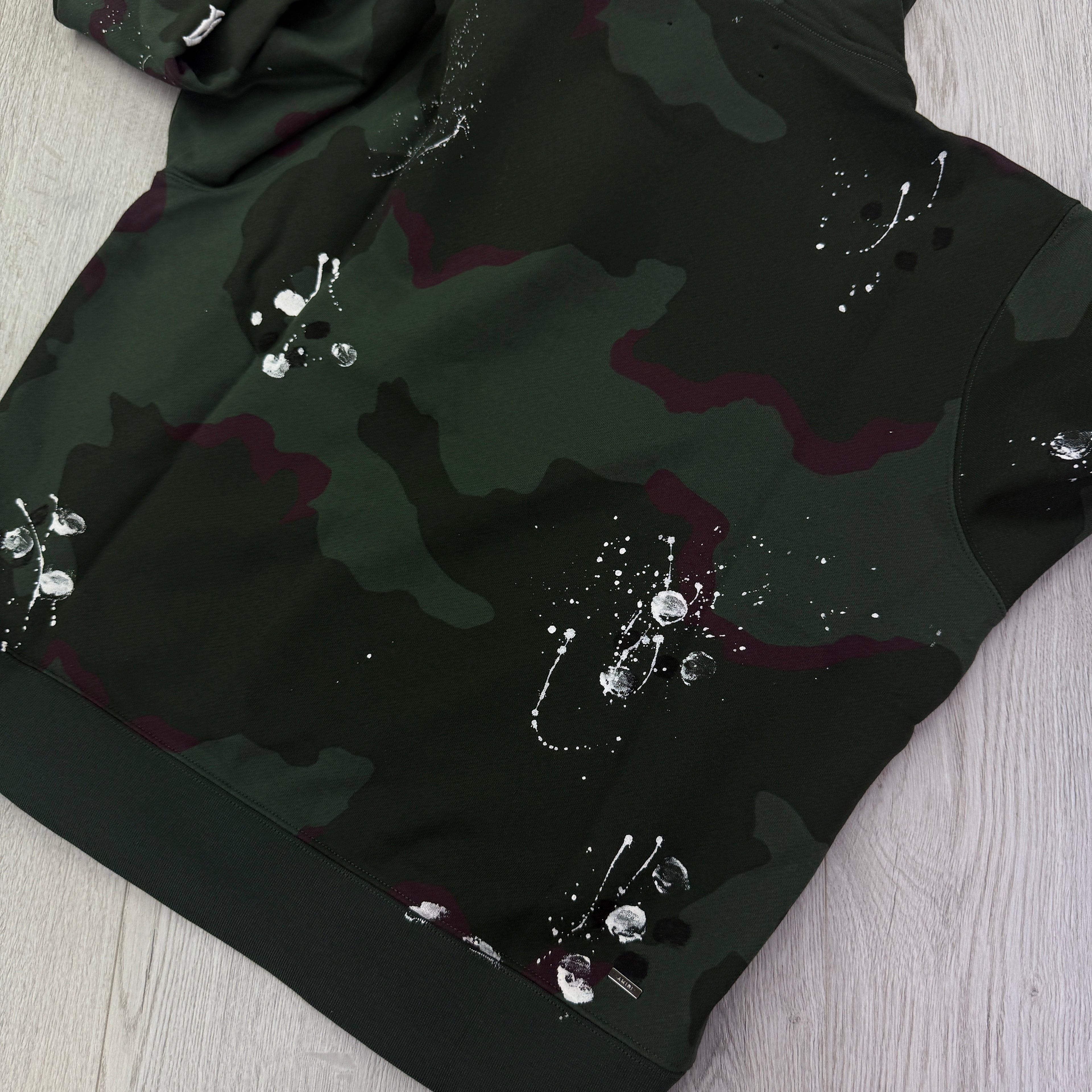 Amiri Men’s Green Camo Distressed Pullover Hoodie