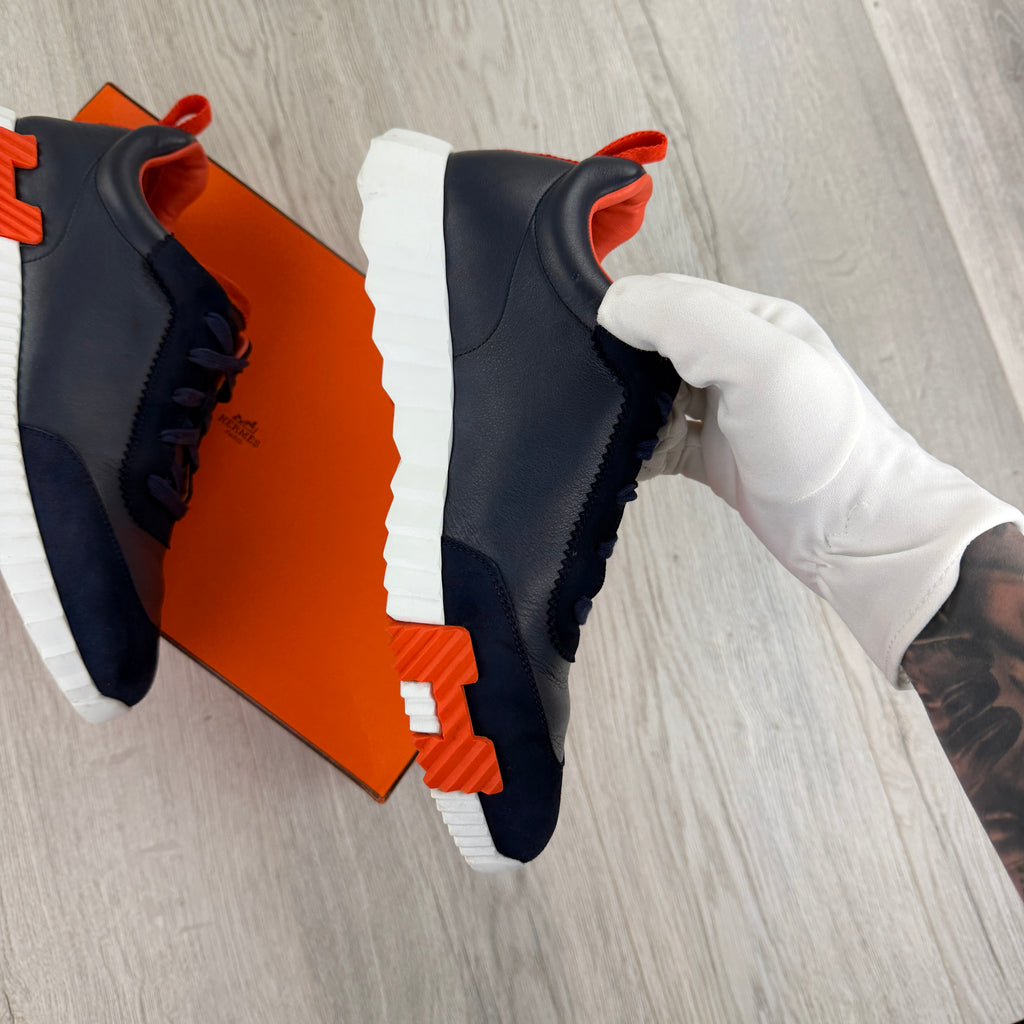 Hermes Men’s Navy & Orange Bouncing Sneakers - 42.5 (Fit Uk 8.5)