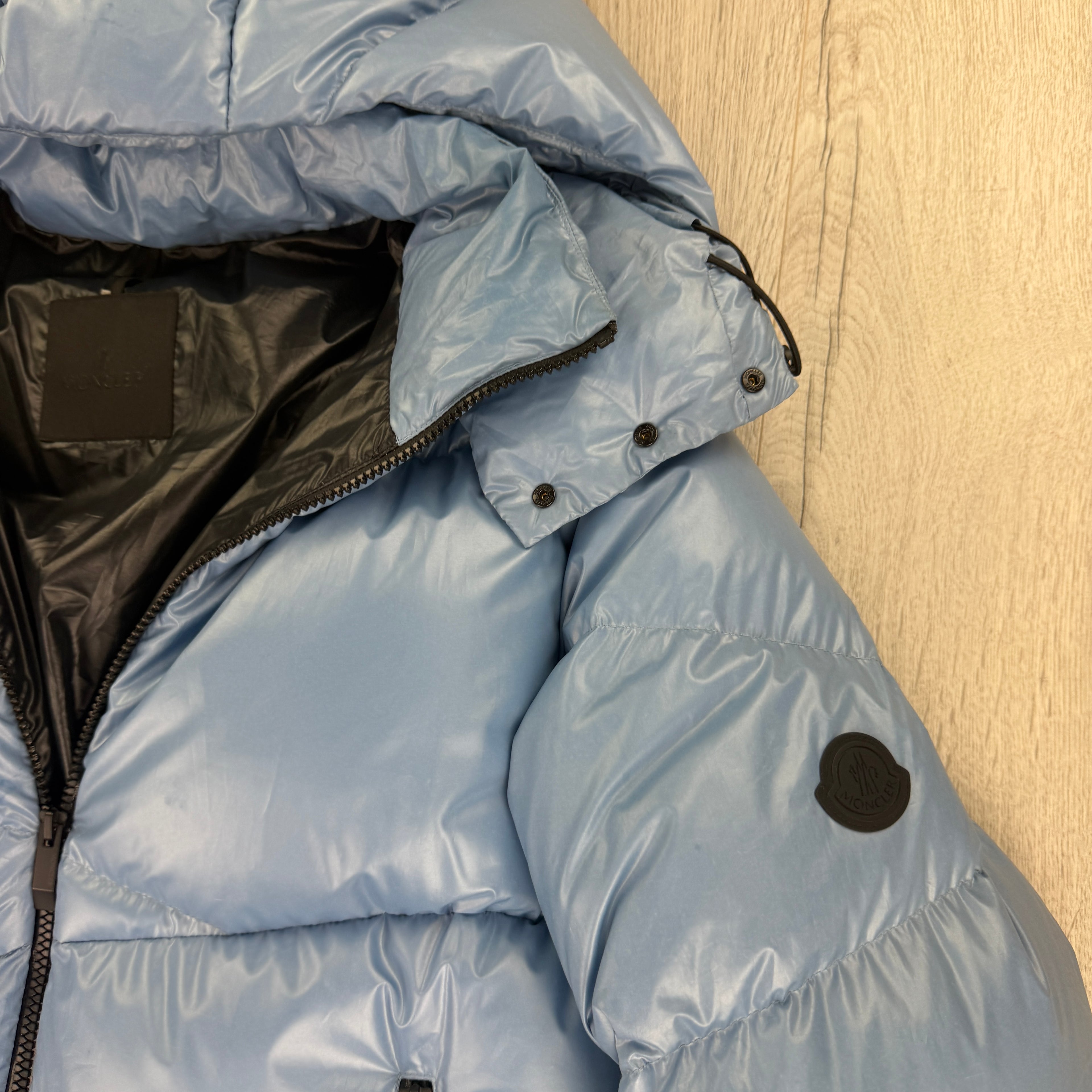 Moncler Men’s Yonne Baby Blue Black Badge Zip-up Down Jacket