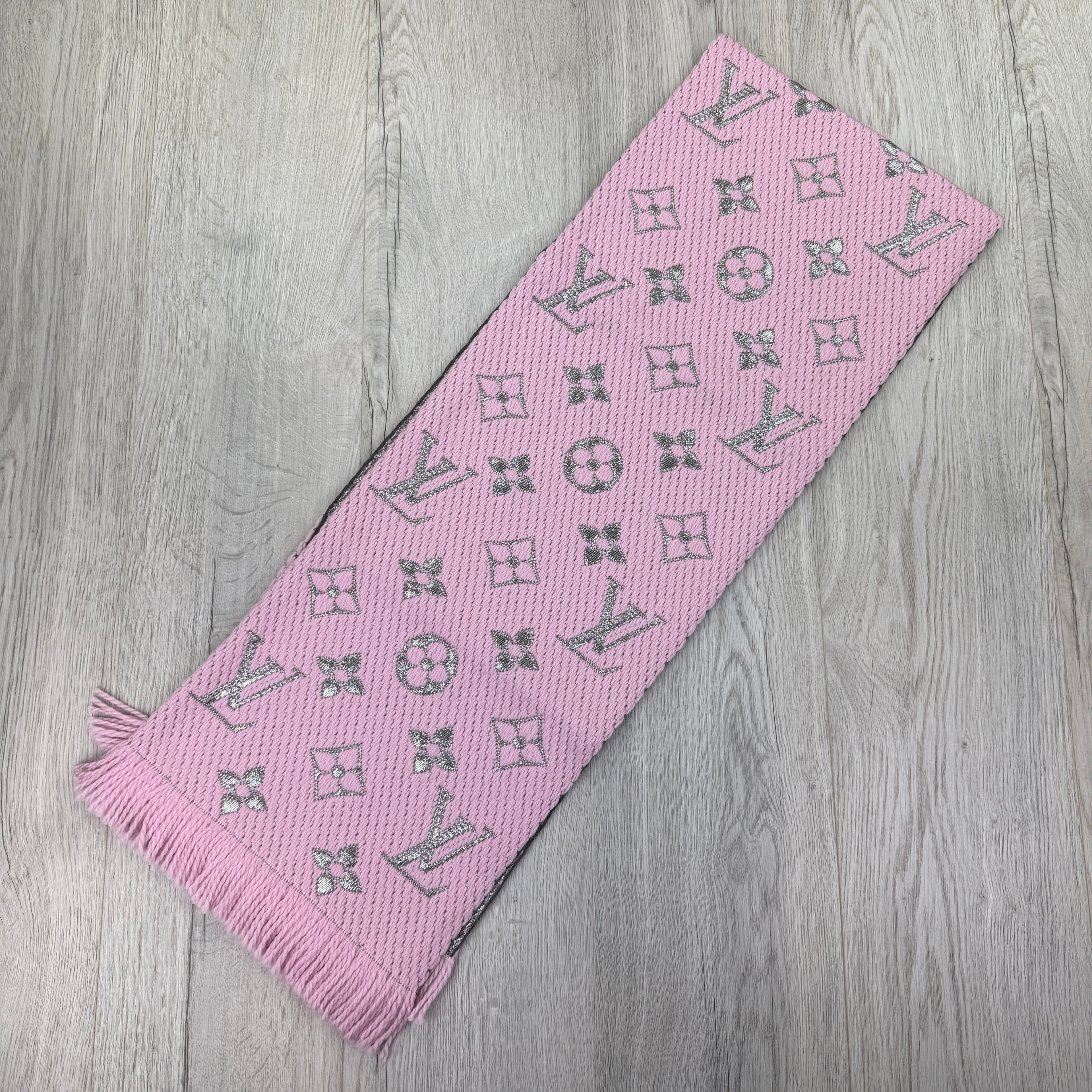 Louis Vuitton Pink / Silver Wool & Silk Monogram Scarf