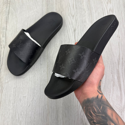 Louis Vuitton Men’s Black Leather Sliders - Uk 9