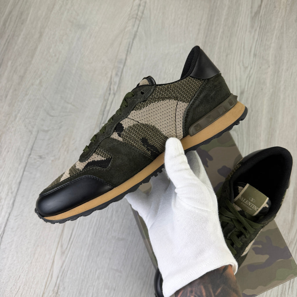 Valentino Men’s Khaki Camo  Mesh Rockrunner Trainers - Uk 7