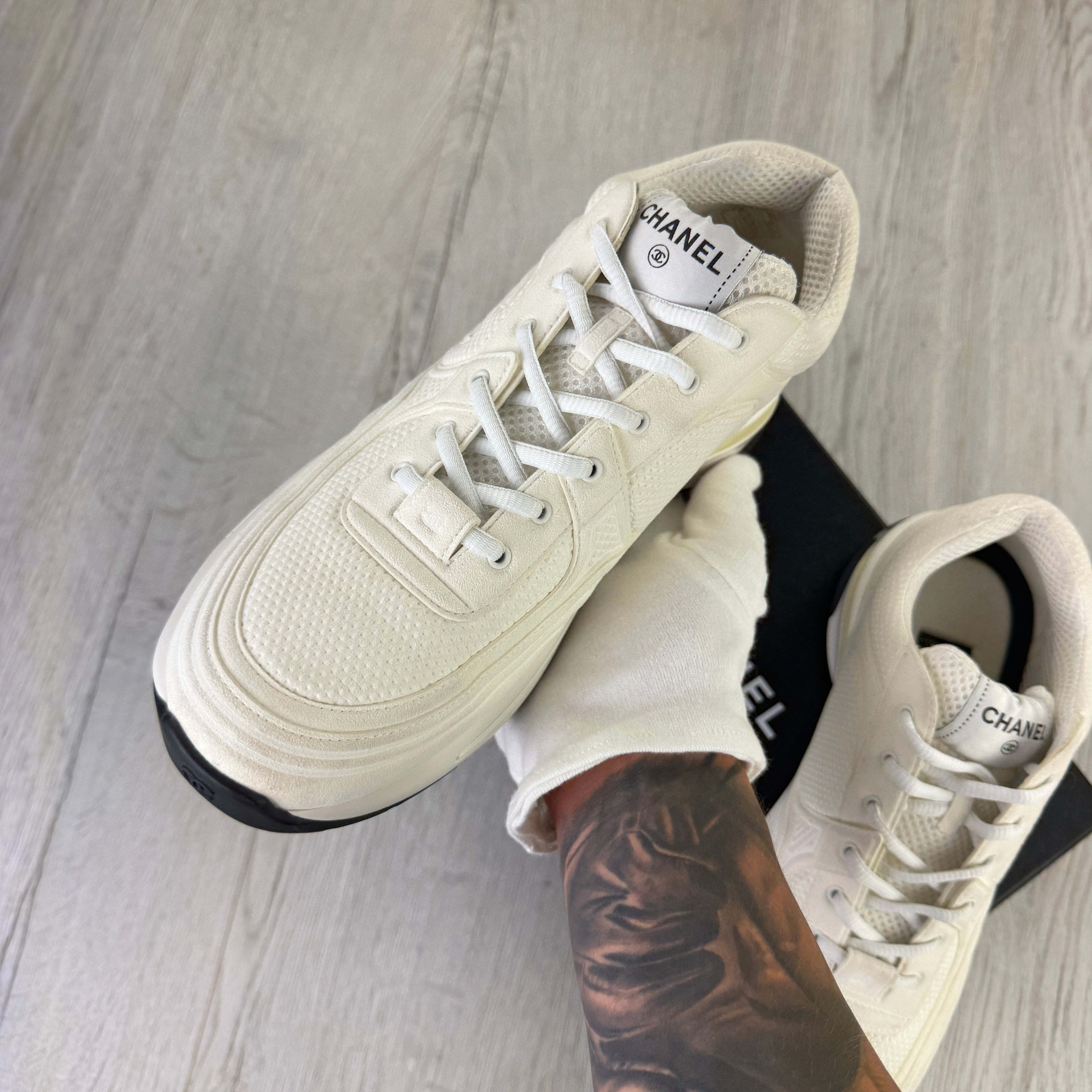 Chanel Men’s White CC Runners - Uk 11