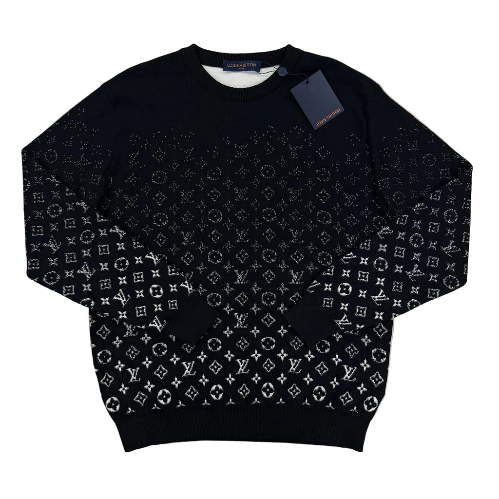 Louis Vuitton Men’s Black & White Monogram Jacquard Crewneck Jumper - Medium