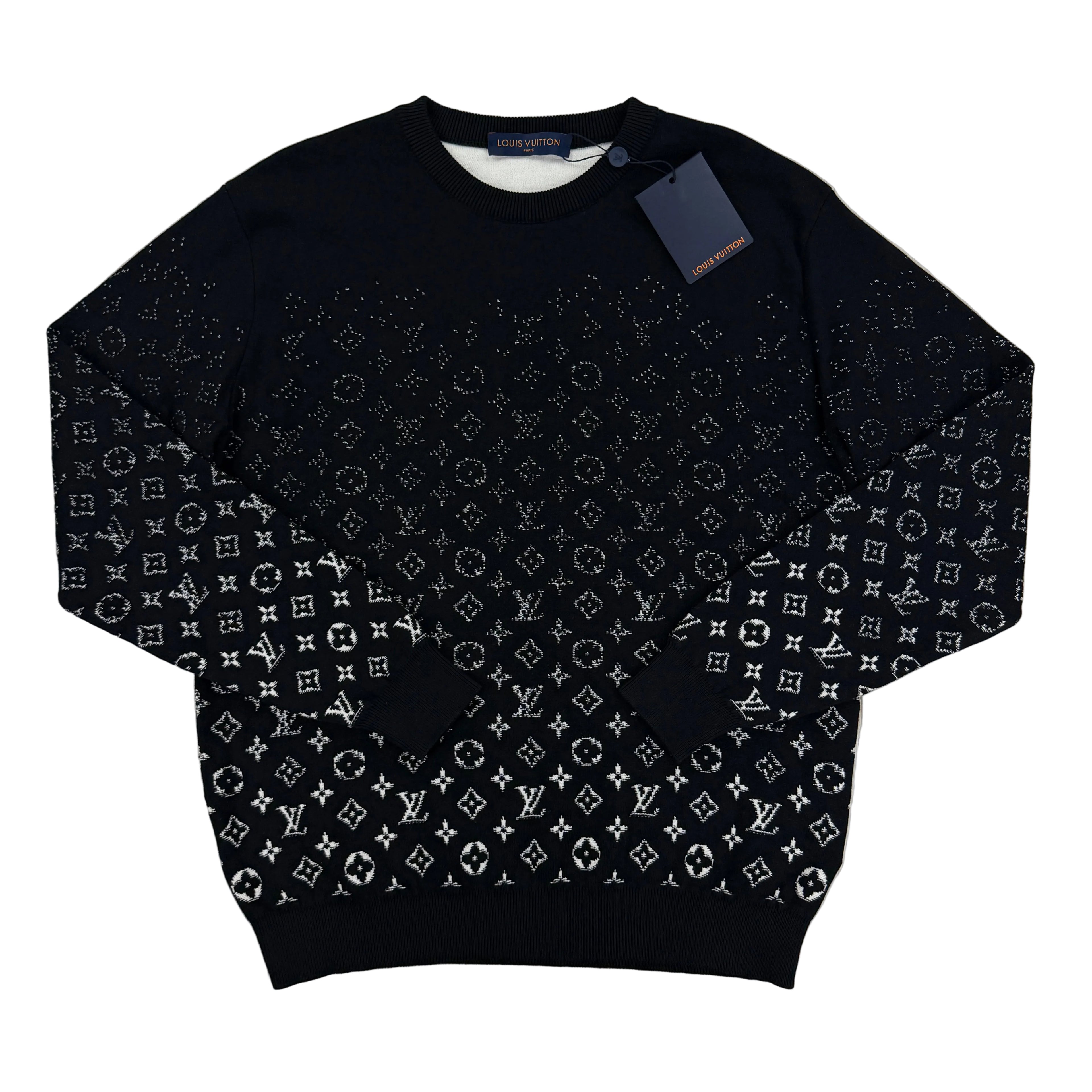 Louis Vuitton Men’s Black & White Monogram Jacquard Crewneck Jumper - Medium