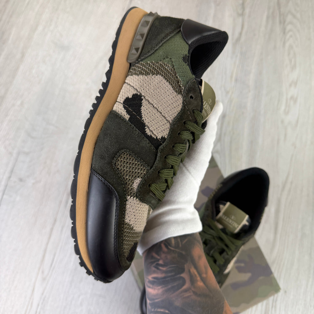 Valentino Men’s Khaki Camo  Mesh Rockrunner Trainers - Uk 7