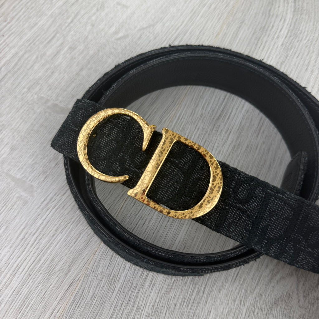 Dior Men’s Oblique Belt With Gold CD Buckle - 95 (Uk 30 -34)