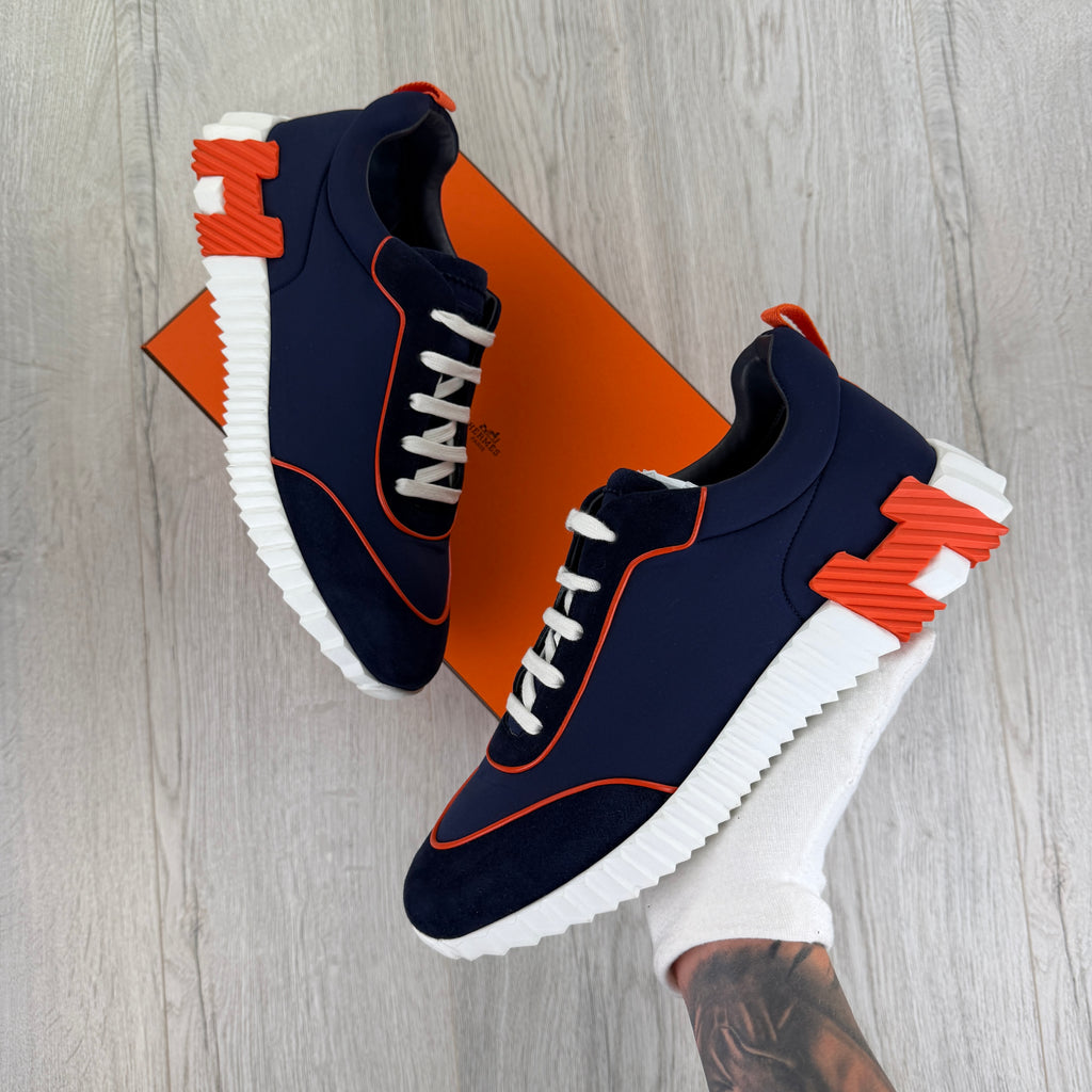 Hermes Men’s Navy Orange Bouncing Sneakers - 45 (Fit Uk 11)