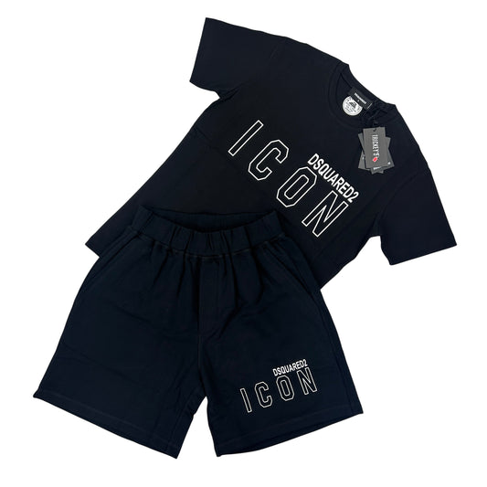 • Dsquared2 Men’s ‘ICON’ Black T-shirt & Short Set