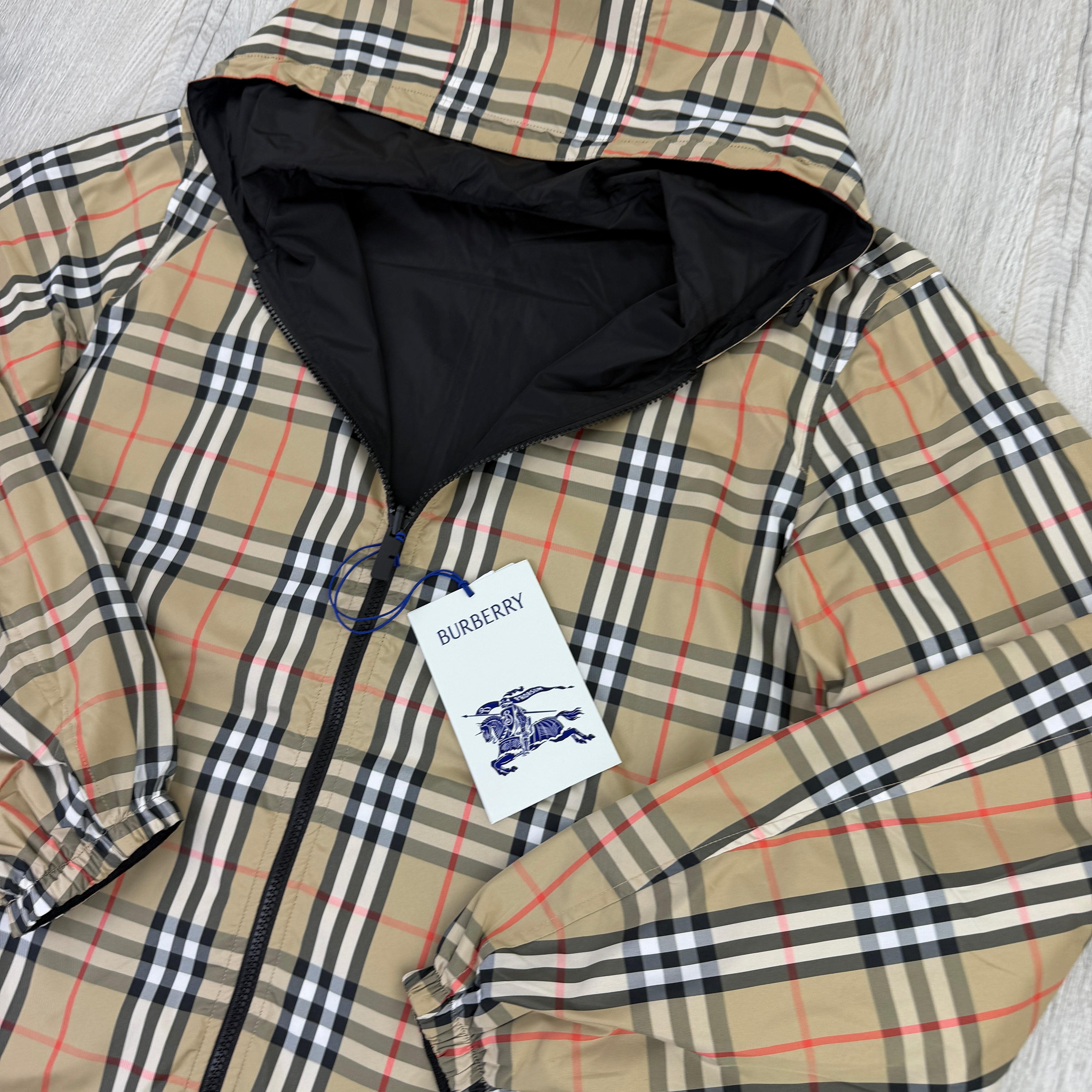Burberry Men’s Vintage Check Reversible Windbreaker Jacket - Large