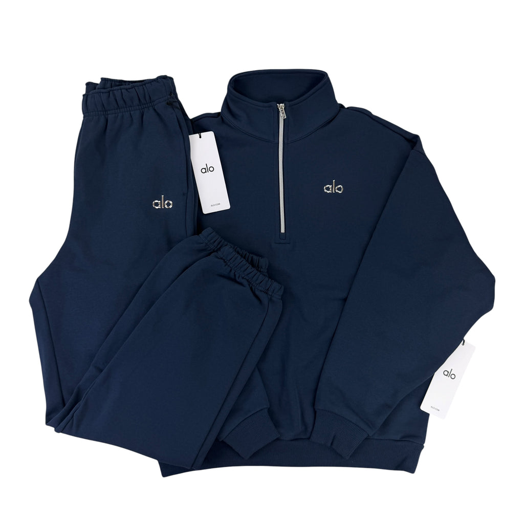 Alo Men’s Navy Full 1/4 Zip & Cuffed Bottoms Tracksuit