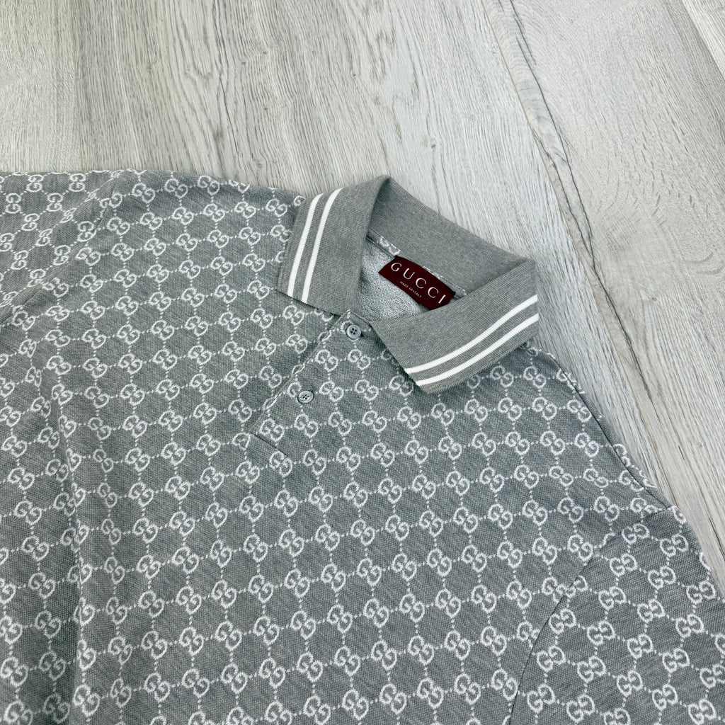 Gucci Men’s Grey & White GG Interlocking Polo Shirt - Medium (Fit Large)