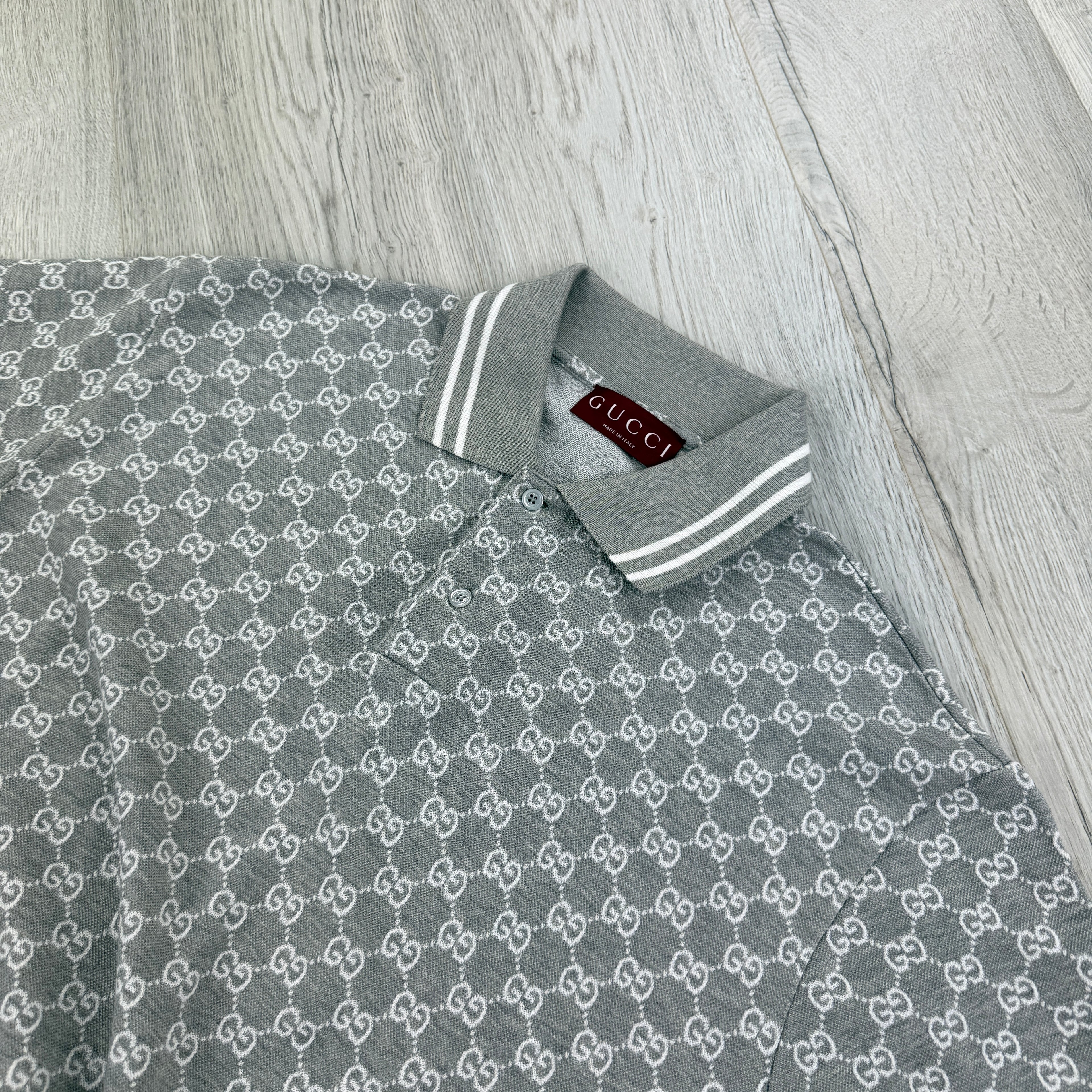 Gucci Men’s Grey & White GG Interlocking Polo Shirt - Medium (Fit Large)
