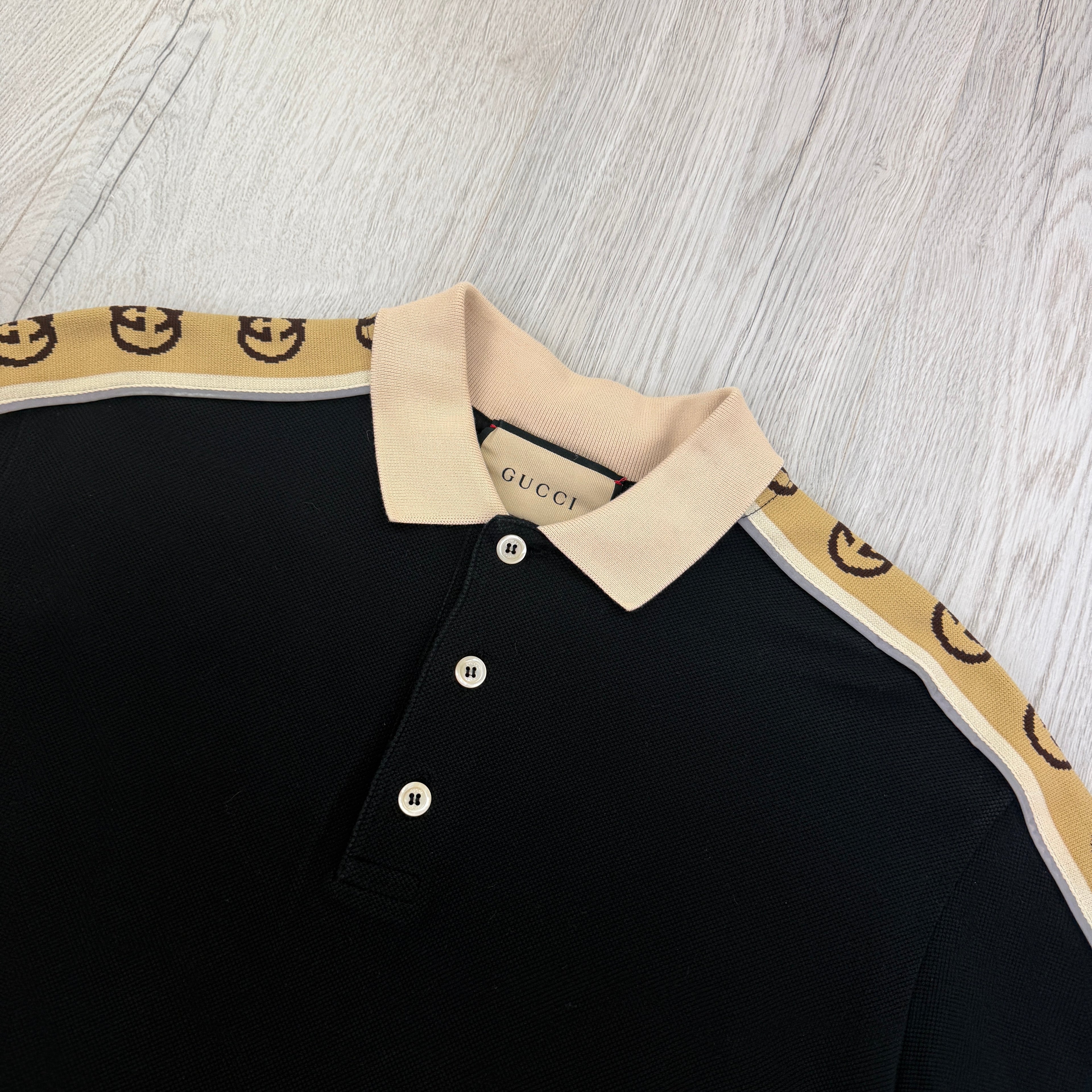 Gucci Men’s Black Polo GG Sleeve - Small