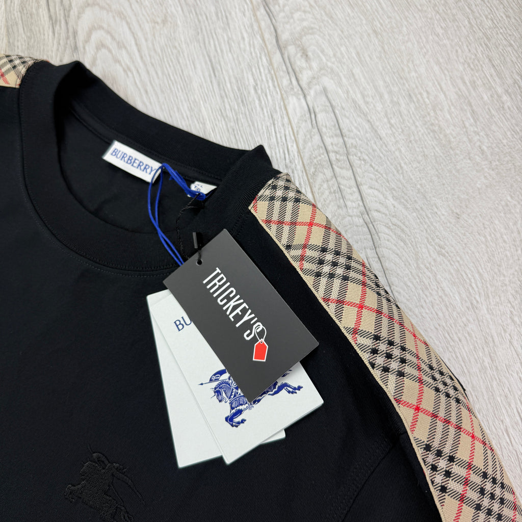Burberry Men’s Black Check Trim Cotton T-shirt - XL