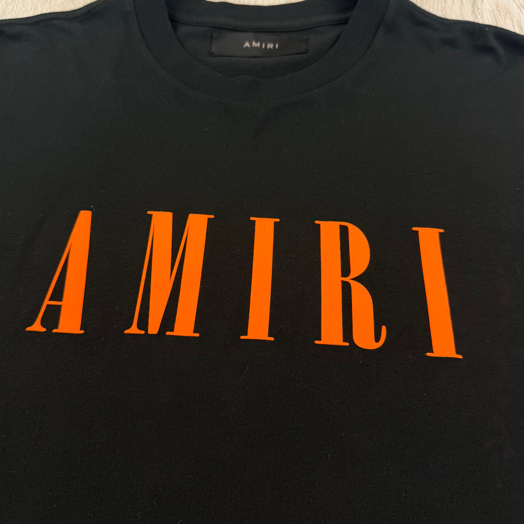 Amiri Men’s Black T-shirt Orange Logo - XS