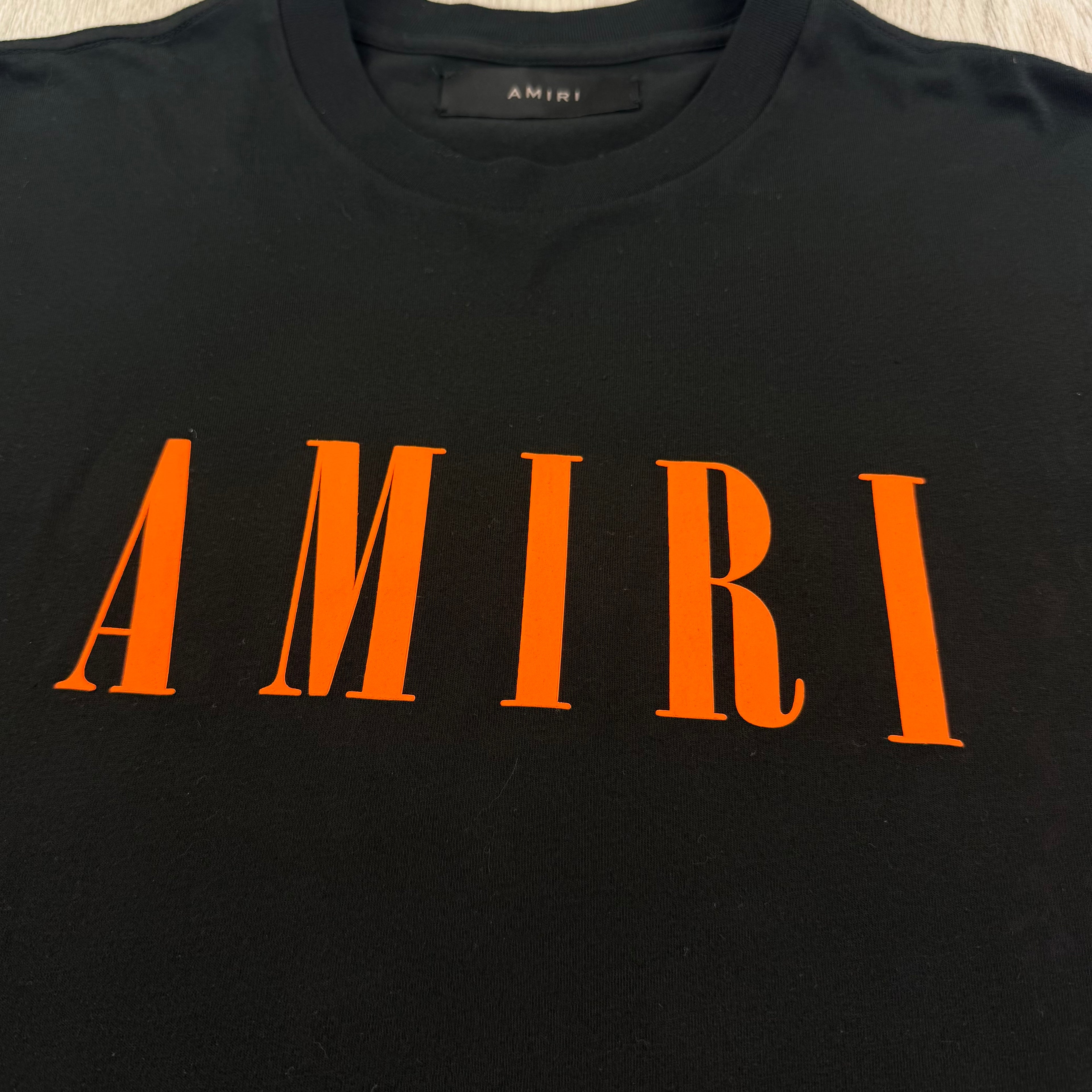Amiri Men’s Black T-shirt Orange Logo - XS